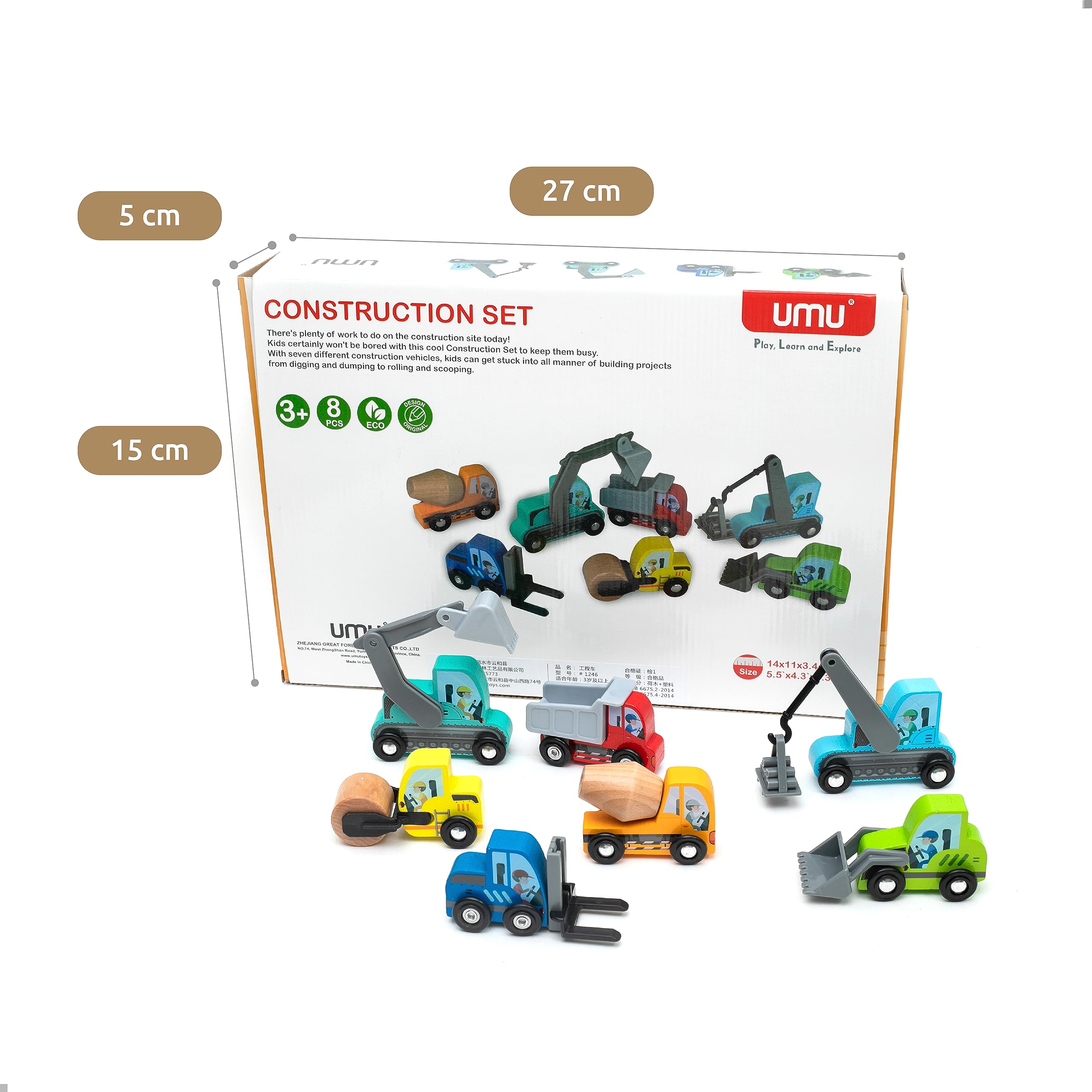 ® Vehículos de juguete de construcción, 7 piezas de madera para niños pequeños, compatibles con Thomas Train Toys Railway y las principales marcas, mejor para niños y niñas de 3 a 5 años 7