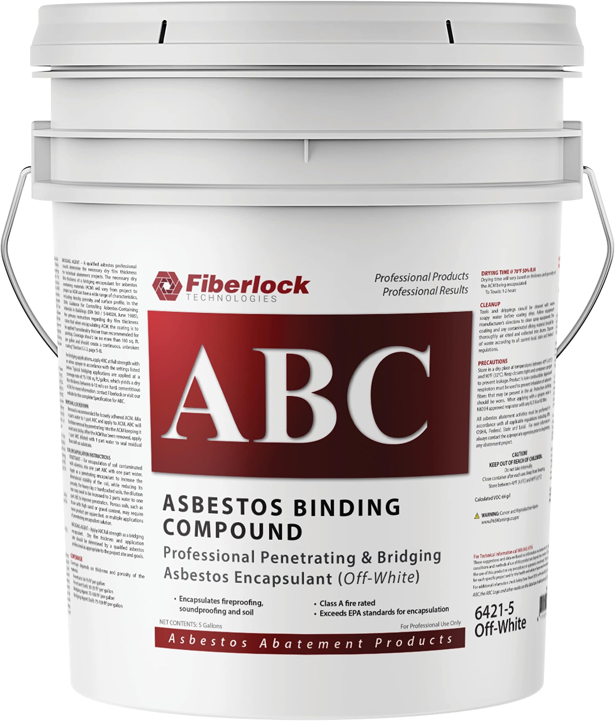 Fiberlock ABC Asbestos Binding Compound, Off White, 5 Gallons, Friable Asbestos Abatement Solution, Dilute with Water for Versatile Applications, Non-Flammable, Meets EPA Requirements