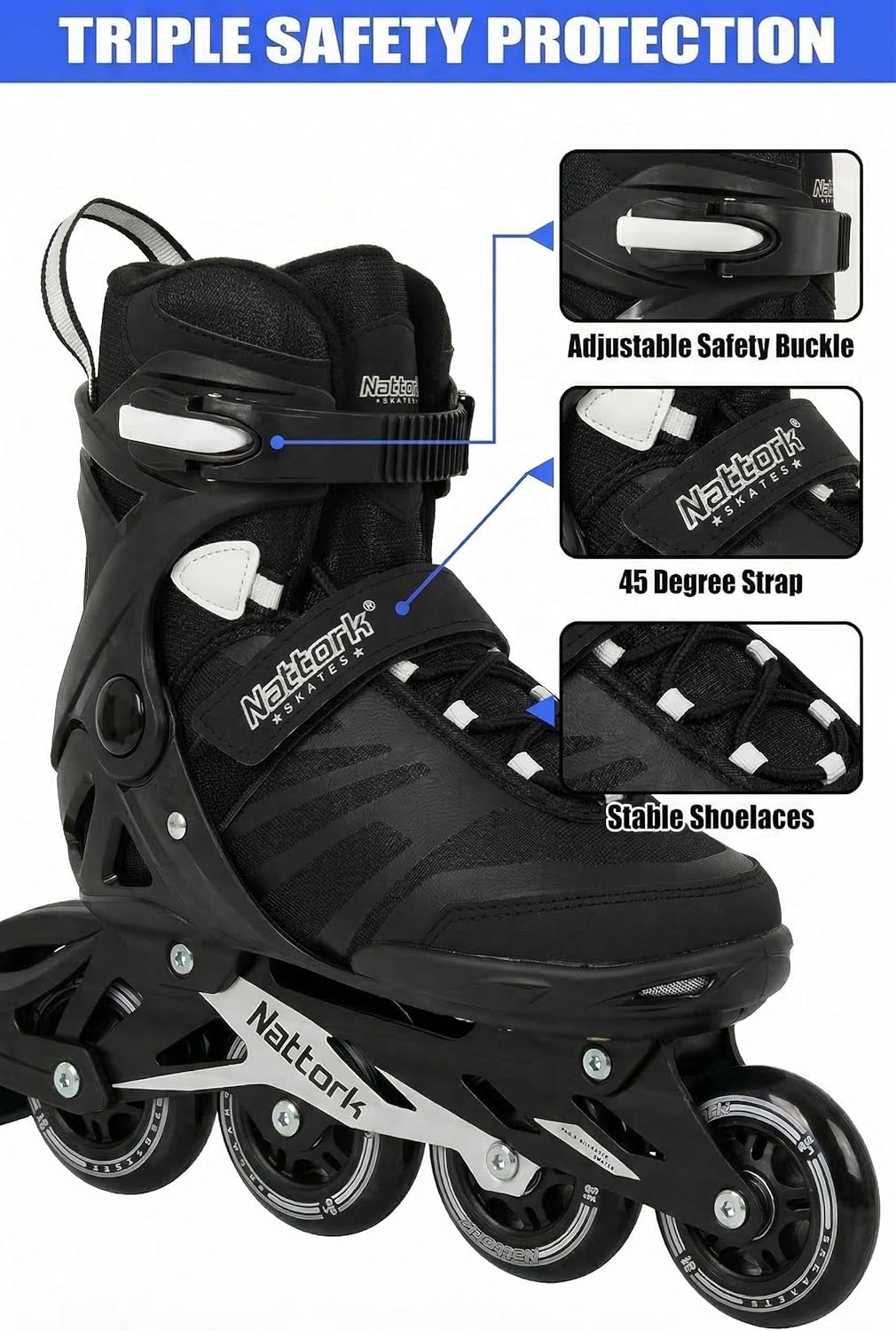 Nattork Adult Inline Skates for Men Women, Fitness Blades Roller with Aluminum Frame, PU Wheels and Breathable Mesh