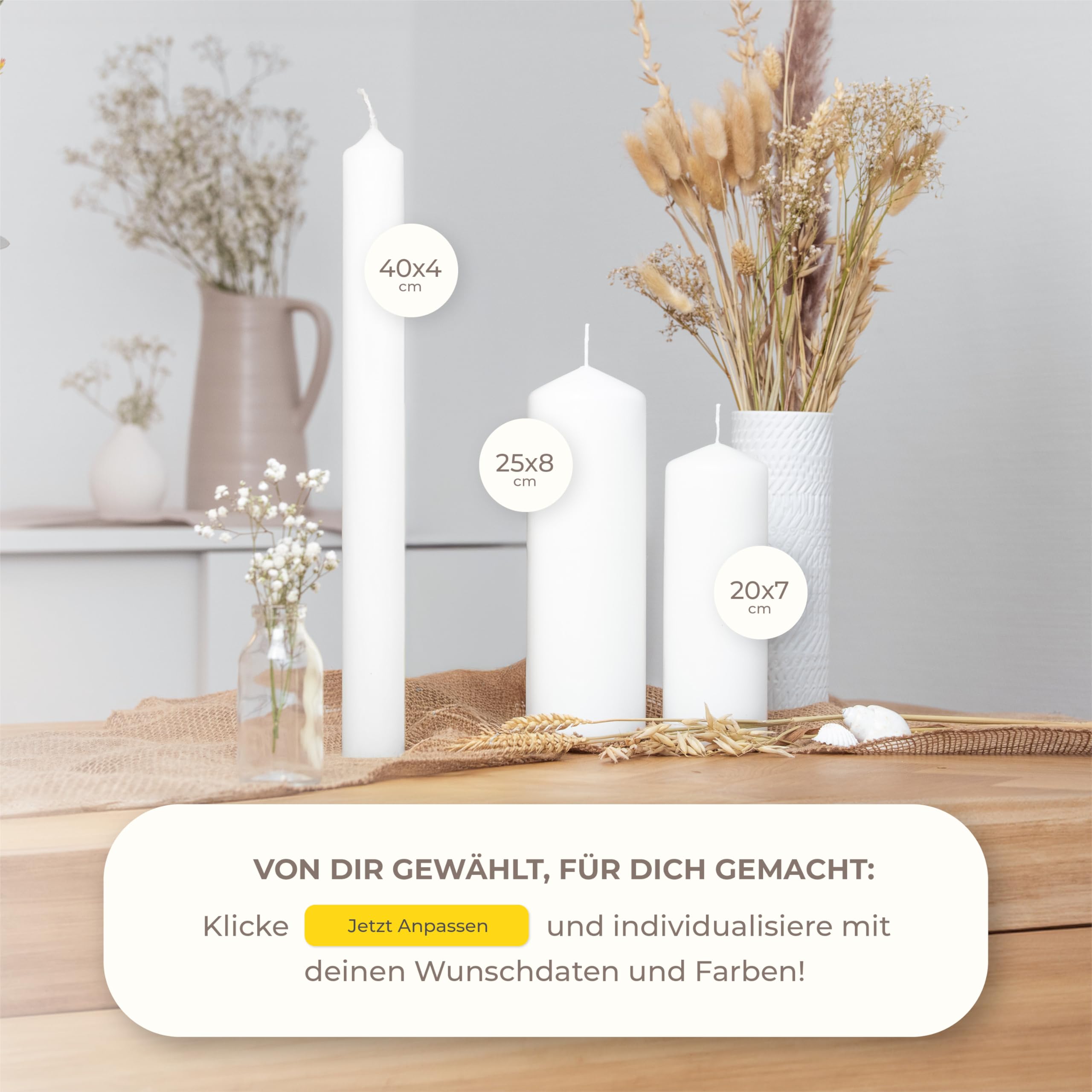 AMARI ® Kommunionkerze personalisiert "Eukalyptus Fisch" H:25cm/⌀:8cm - Personalisierte Kommunionkerze für Jungen & Mädchen – Kerze zur Kommunion selbst gestalten
