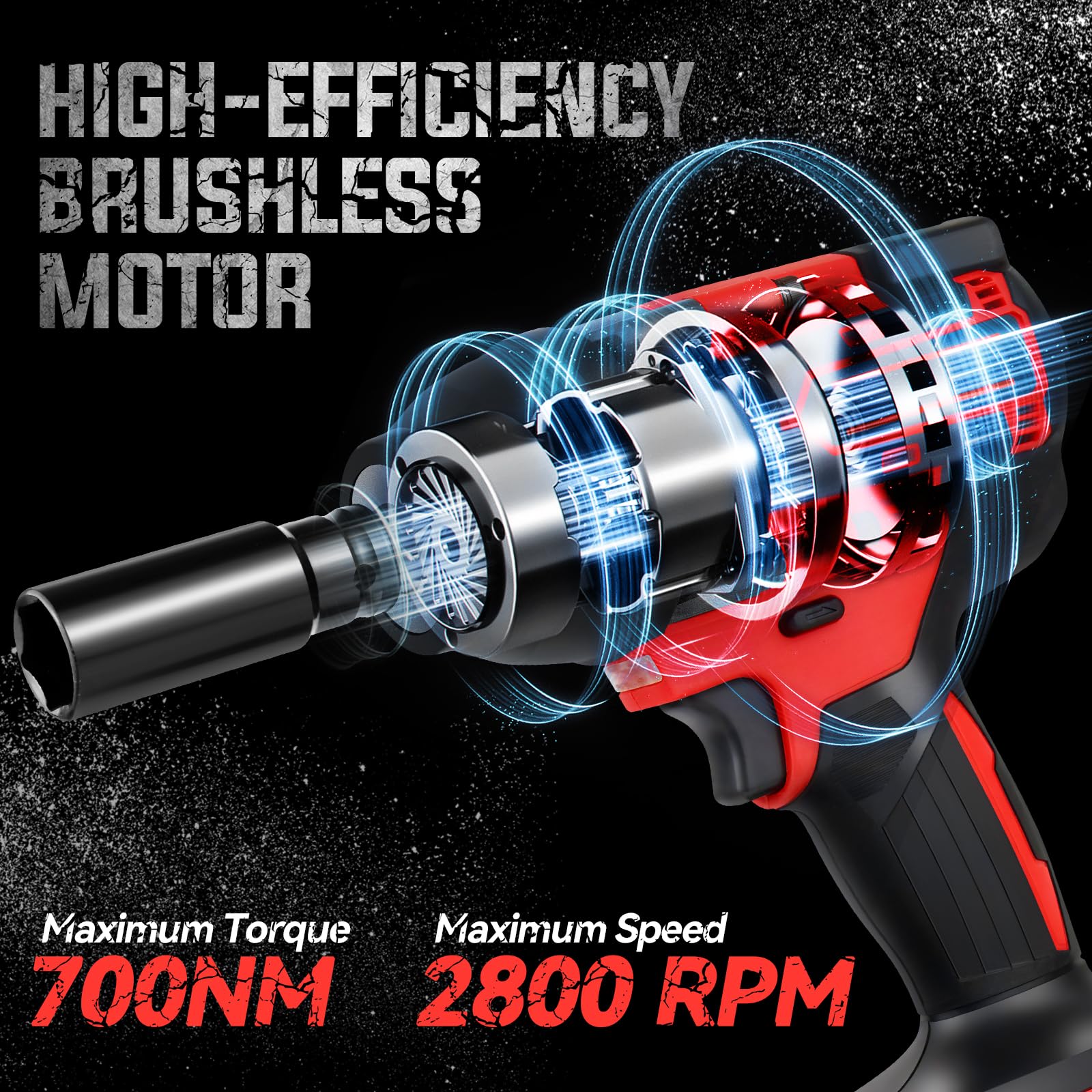 TEENO Avvitatore a Impulsi 700 Nm 1/2", 20V Brushless Avvitatore ad Impulsi con 2 Batterie da 4000mAh,4 Bussole (17/19/20/21mm), Testa Pivotante 180° & 90°,Caricatore Rapido