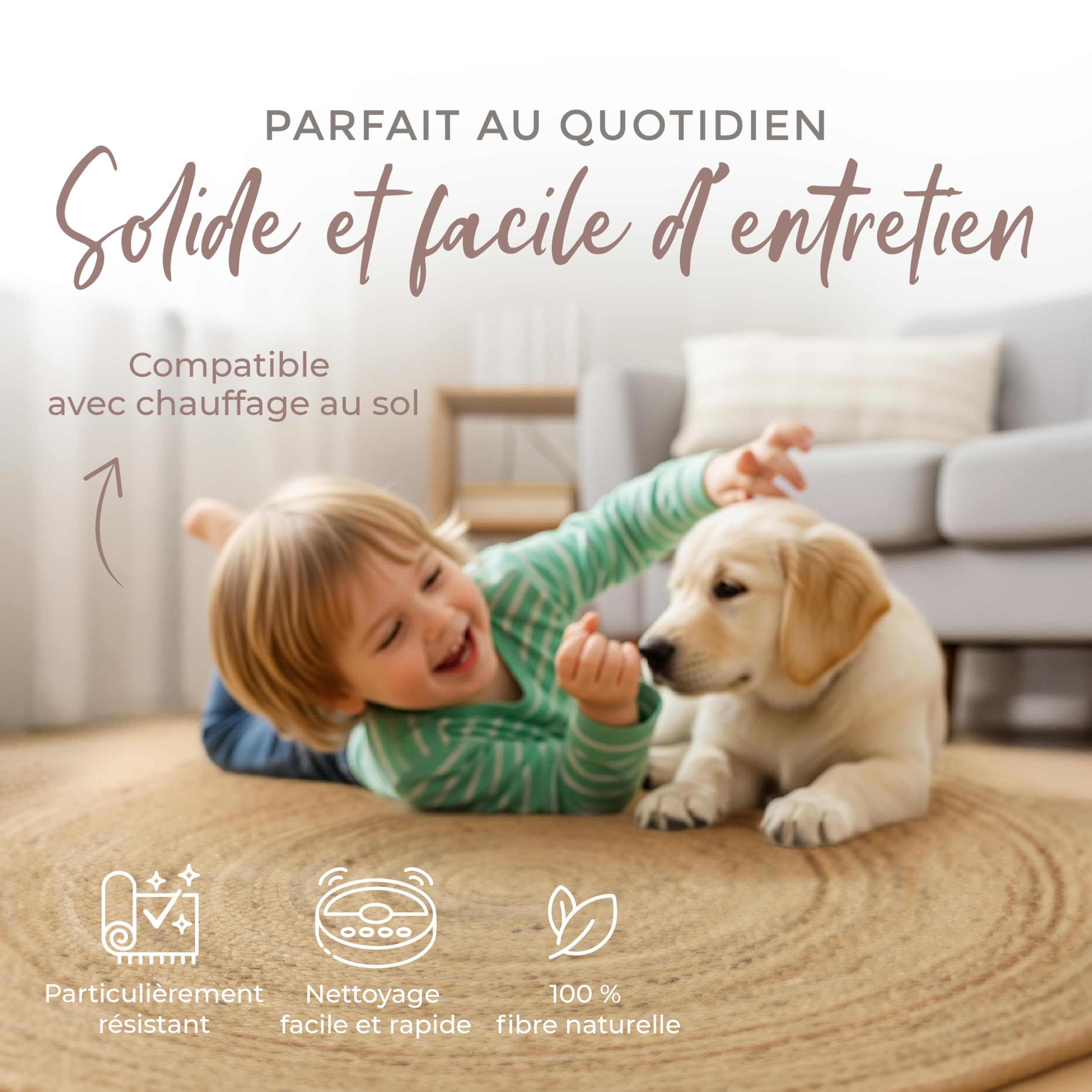 carpetfine Tapis de Jute Nele Ronde Beige Ø 60 cm | Tapis Moderne pour Le Salon et la Chambre à Coucher
