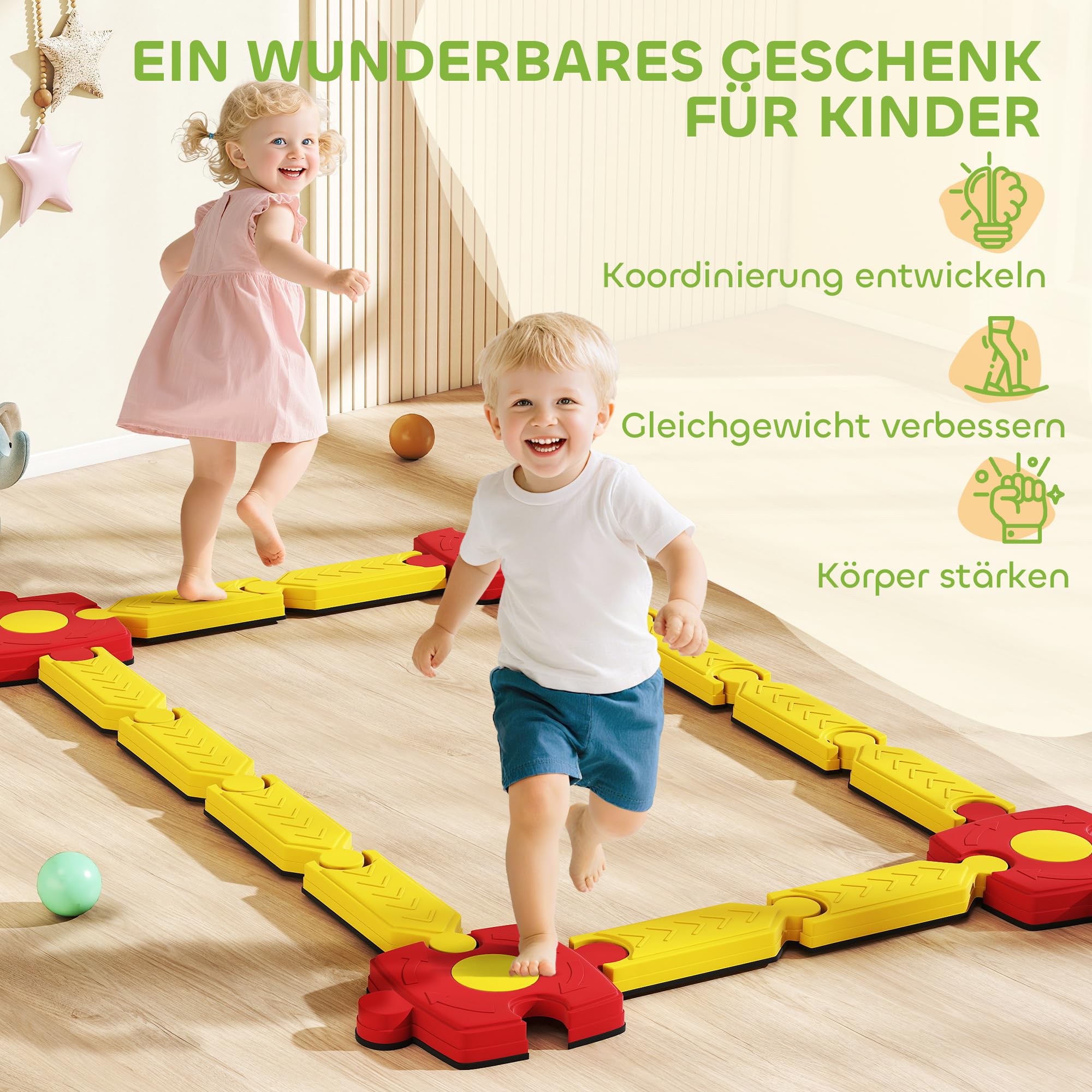 AIYAPLAY Poutre d'équilibre enfants 4 pierres équilibre jouet sensoriel coordination stabilité planche intérieur extérieur 3-8 ans
