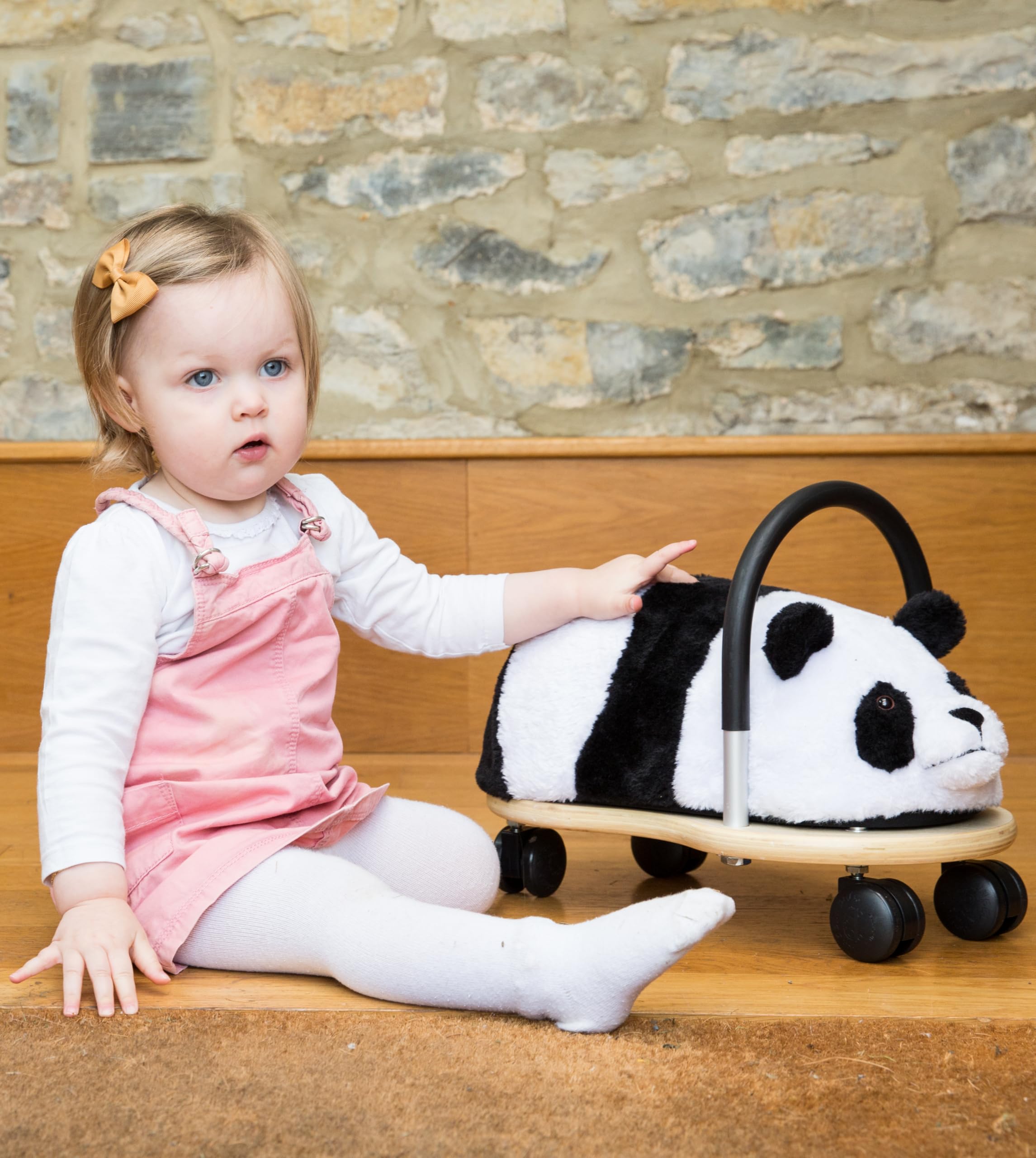 Wheelybug Drewniane zwierzątko do jazdy z wymienną pluszową osłoną, certyfikowana zabawka rozwojowa z certyfikatem bezpieczeństwa, mała (1-3 lata), pluszowa panda
