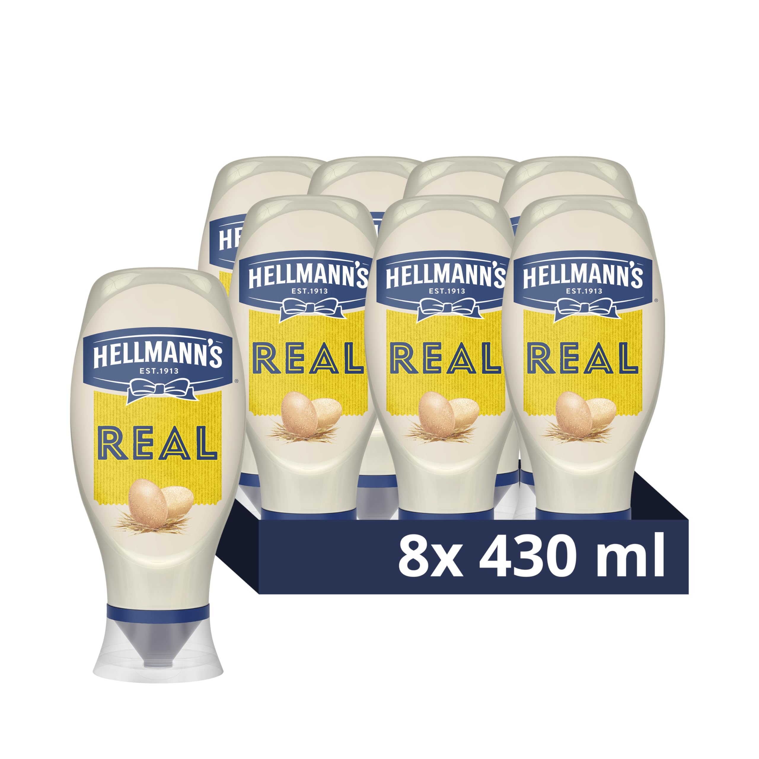 Hellmann's Real Mayonnaise Condiment Squeeze Bottle for Burgers, Sandwiches and Salads 8x 430 ml