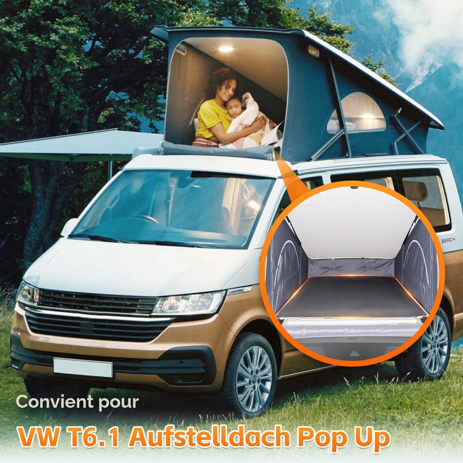 Drap-Housse pour Camping-Car Replacement pour VW T6.1 California/Pop Up Roof, Drap-Housse élastique pour lit arrière, lit Mezzanine, Toit relevable, lit Pliant