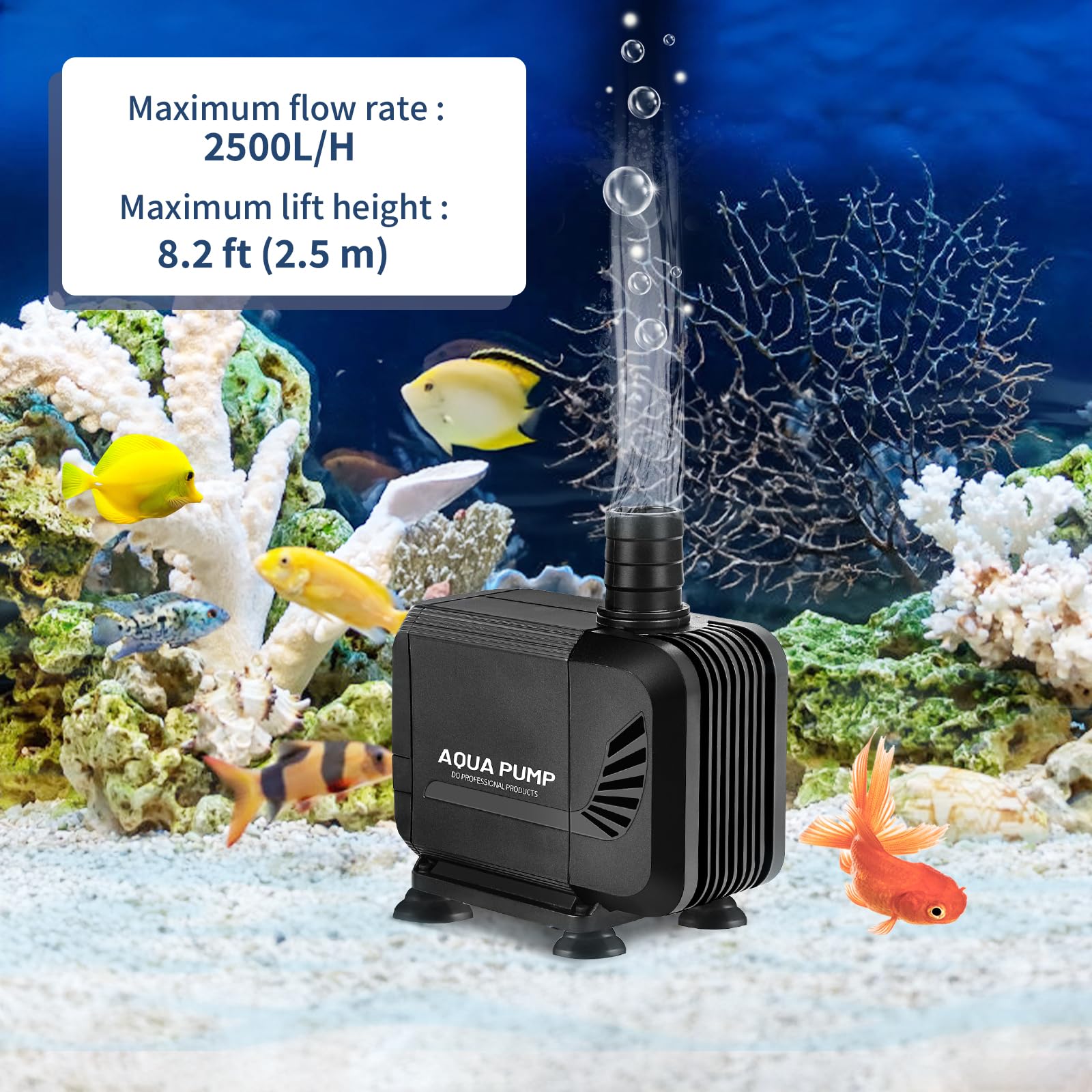 SWAWIS Pompa Głębinowa Do Wody 2500 l/h 35 W - Mini Pompa Bardzo Płynna Do Fontanny i Stawu z 3 Dyszami 19 mm / 22 mm / 25 mm