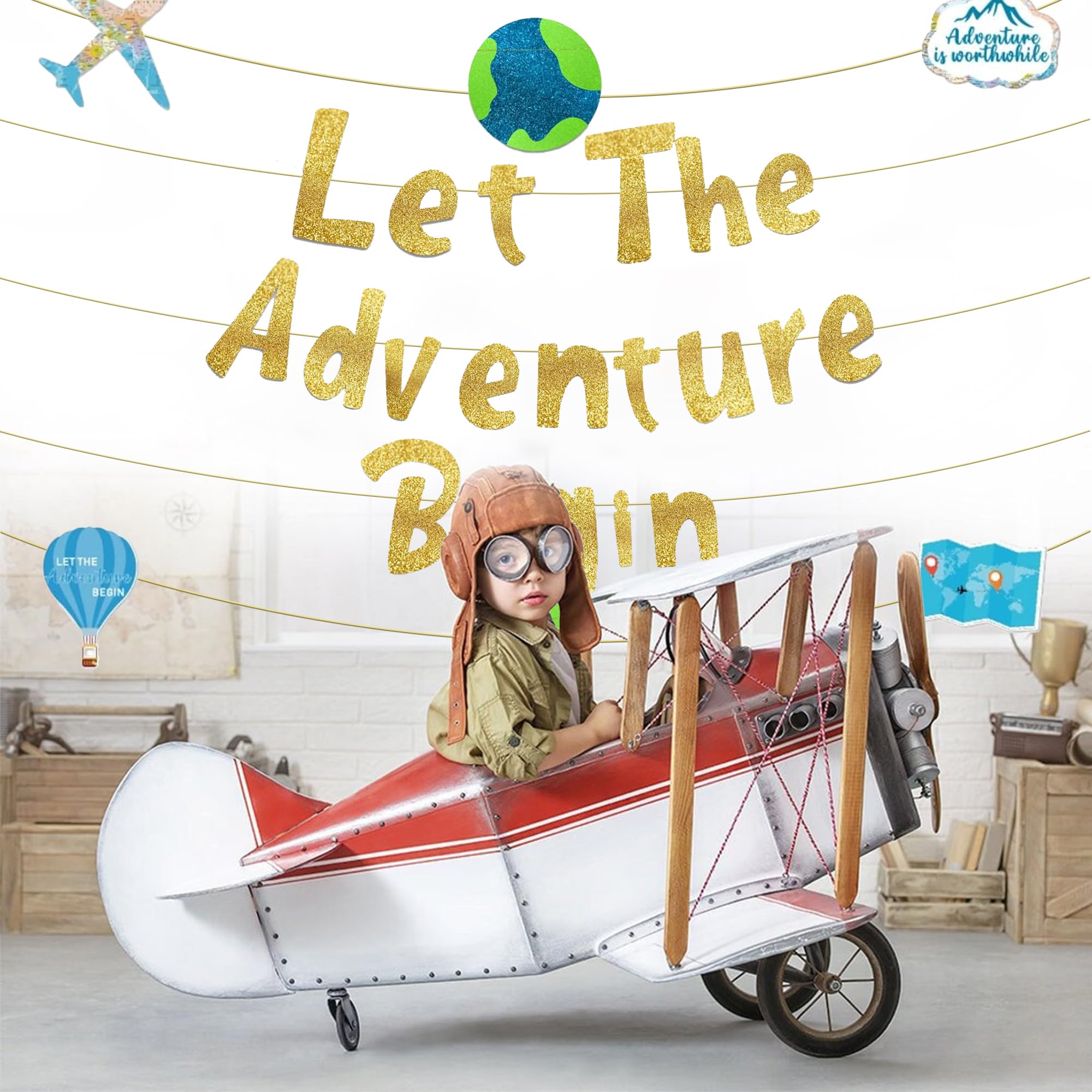 Let The Adventure Begin Gold Glitter Banner Graduation Banners Newborn BannersTravel Banner Funny Farewell Party Decorations Travel Theme Party Decoration for Men Women Boys Girls - Image 4