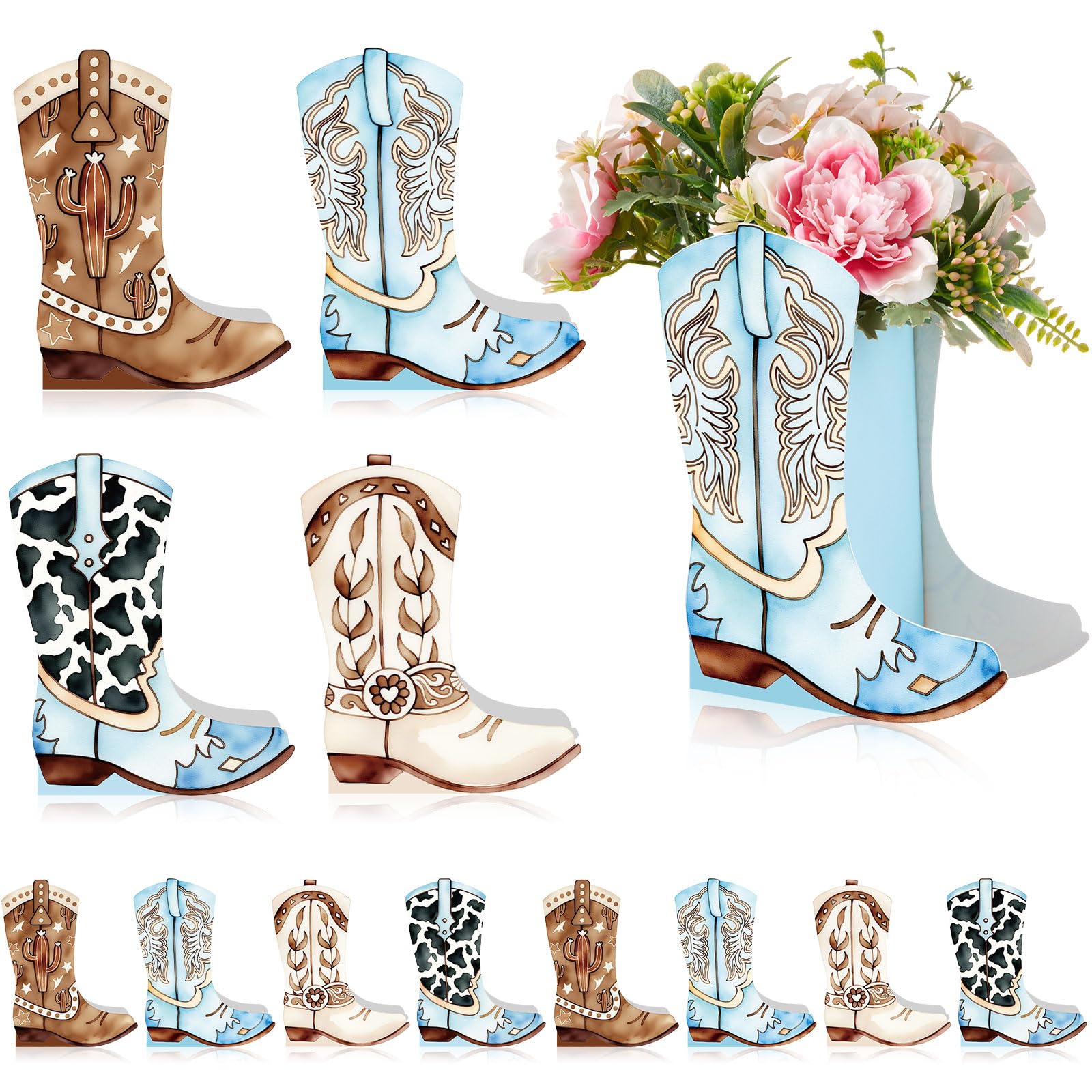 12 Set Western Cowboy Boot Centerpiece Box Rodeo Cow Table Decor