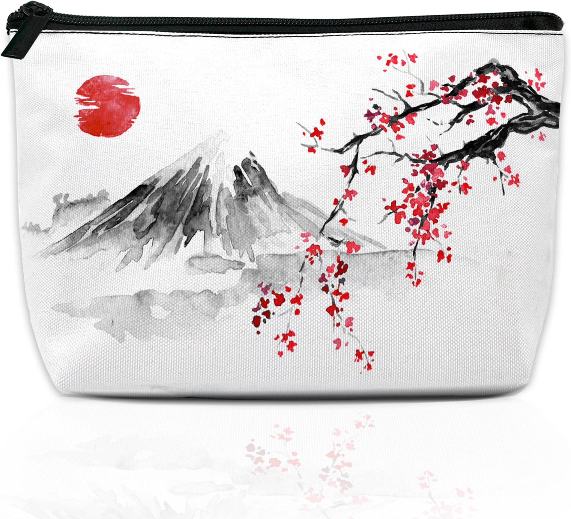 Makeup Bag Japanese Cherry Blossom Cosmetic Bag for Women, Sun Fuji Mount Travel Small Bag for Purse, Pouch for Toiletries Water Resistant Gift 9.5×5.9 Inch