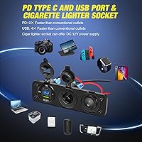 Vista 4 de Nilight 4 in 1 Charger Socket Panel PD Type C and QC 3.0 USB with LED Voltmeter Display and Cigarette Lighter Power Cutoff Switch for Cars Trucks PD