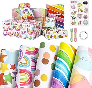 FANKUTOYS 10 Sheets Gift Wrapping Paper, Folded Flat Gift Wrap, Folded Recyclable Wrapping, Rainbow Gift Wrap Papers Eco Gift Paper Packing Supplies for Birthday, Friendsmas Parties