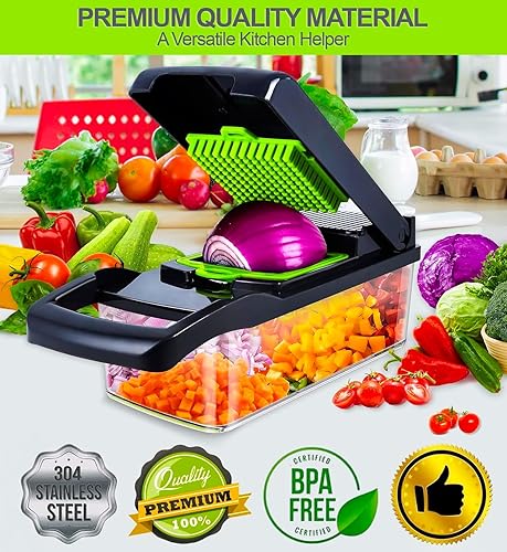 Miniatura 3 de TRADEBLAZE Picador de verduras con recipiente, cortador de verduras multifuncional 15 en 1, apto para lavavajillas con material libre de BPA,