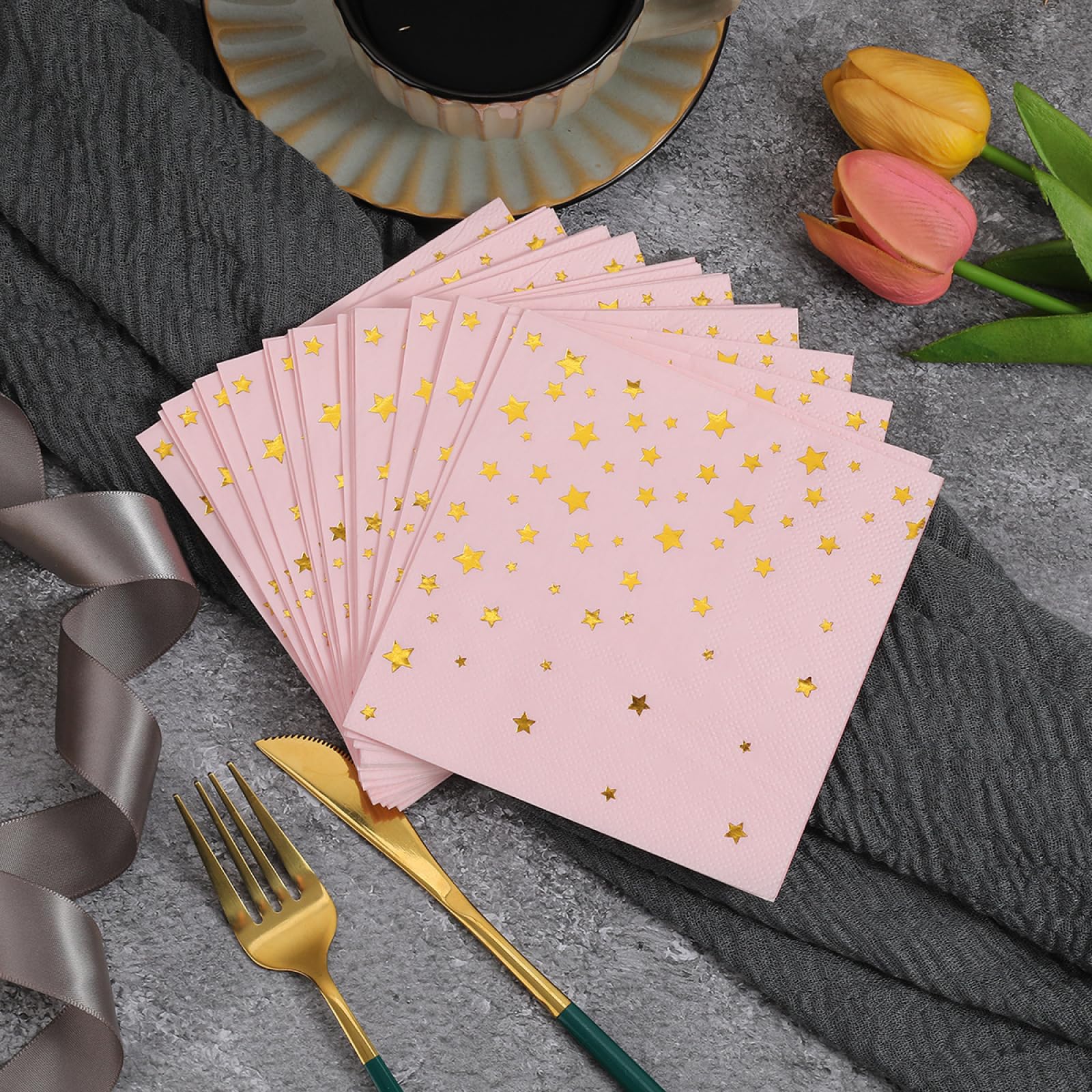 Tovaglioli di Carta Ragazza Rosa Stella Tovaglioli per Decoupage Decorati Tovaglioli Bar Compleanno Carta Lgienica Tovagliolo Decorazione Da Tavola Usa e getta Per Matrimoni Feste 30 Packs(33x33cm)