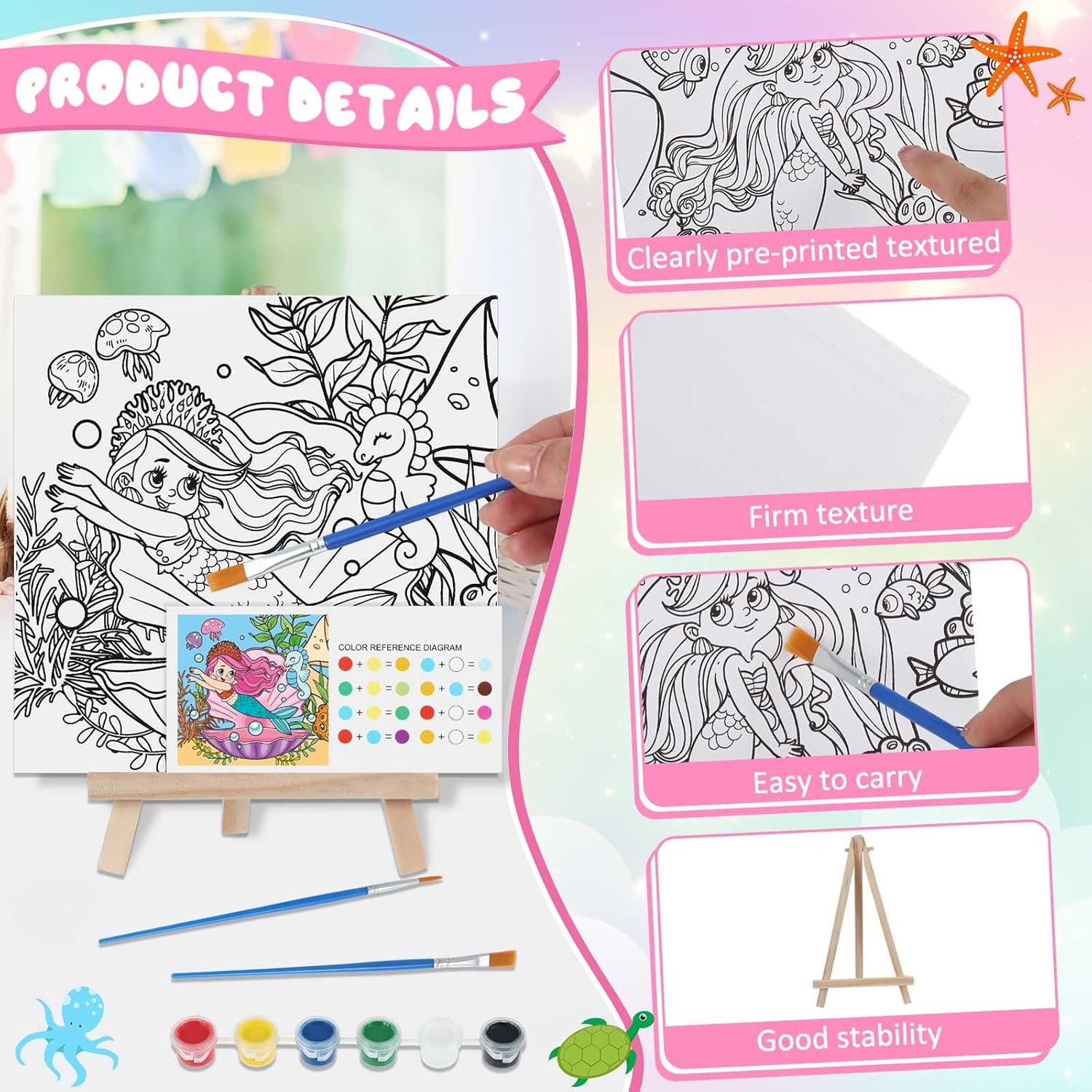 Tenceur 12 Sets Pre Drawn Canvas to Paint Adult Stretched Coloring Painting Canvas Panels with Design Easel and Brushes for Party Supplies Beginner Favor(Unicorn)