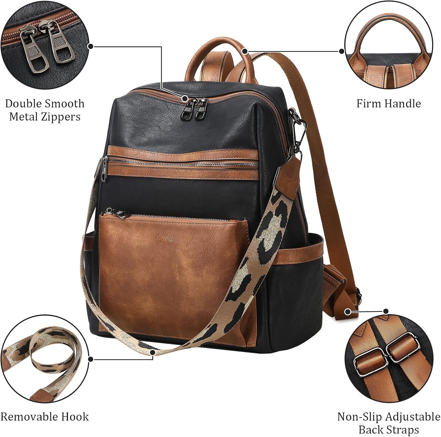 Leather Backpack Purse for Women Designer Ladies Shoulder Bag Fashion Faux Work Travel Handbags - Image 2