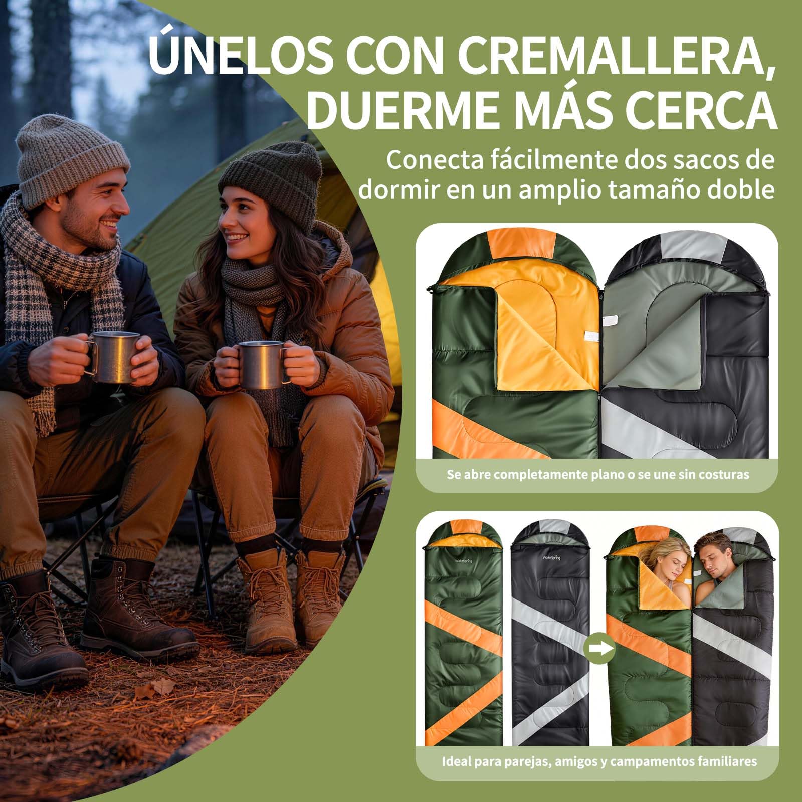Saco de Dormir Adulto 3 Estaciones 350gsm Ligero Repelente al Agua para Camping Senderismo Viaje