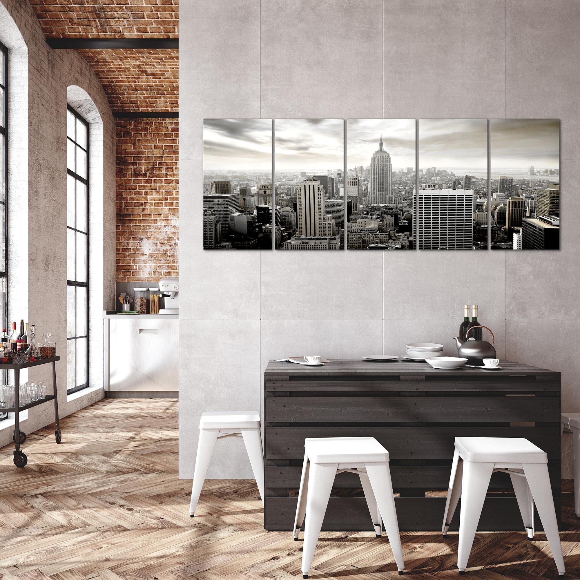 Runa Art Cuadro XXL New York 200 x 80 cm Negro y Blanco 5 Piezas - Made in Germany - 603455c