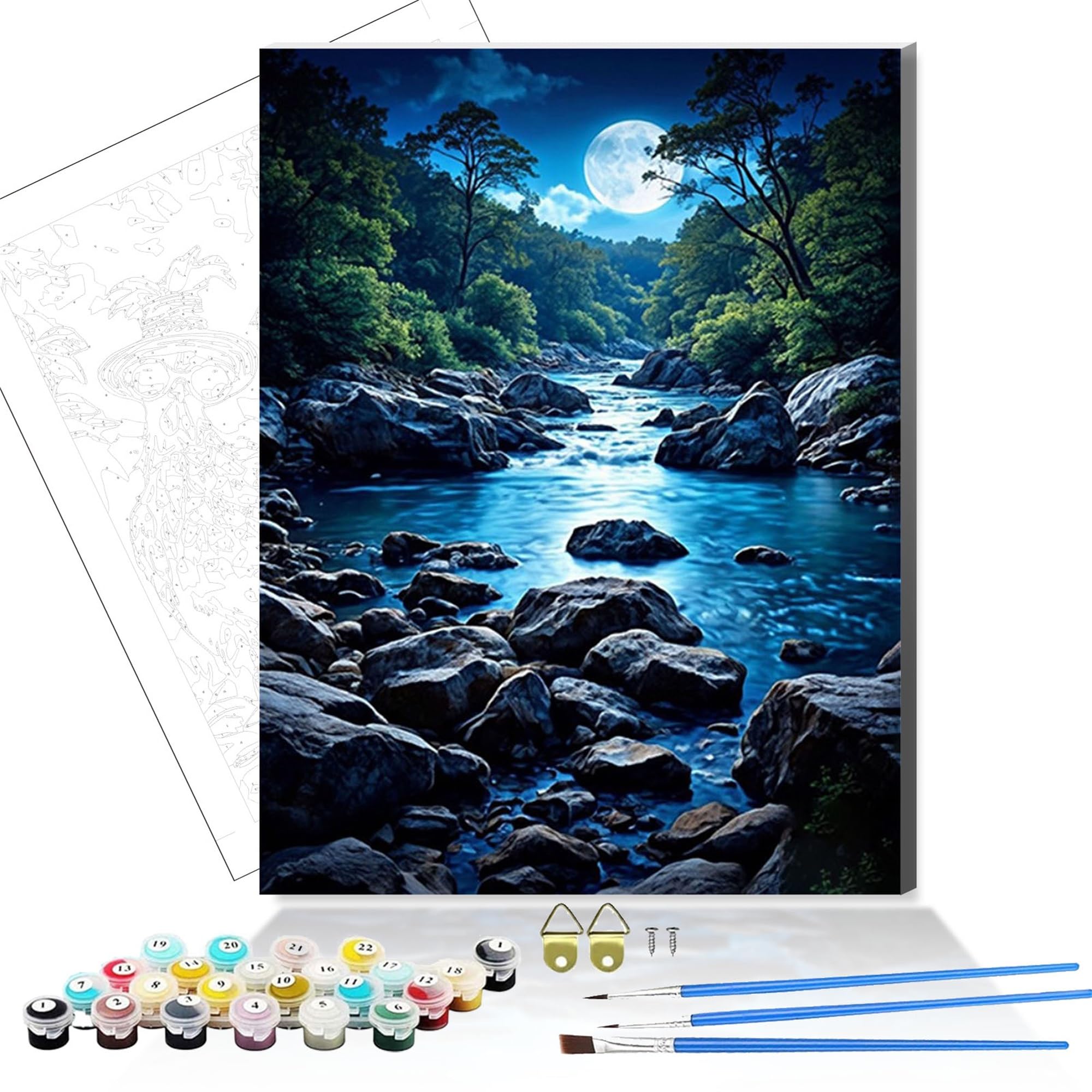 Nanjdian Night Diy Paint By Number For Adults,Wooden Framed Painting Kits For Adult,Easy Color By Numbers Acrylic,Small Paint By Number Canvas Crafts Watercolor For Beginner Room Decor (Night)