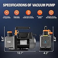 Vista 3 de Cámara de vacío de 3 galones con bomba, kit de cámara de desgasificación de acero inoxidable 304 con bomba de vacío de 4.5 CFM 1/3HP