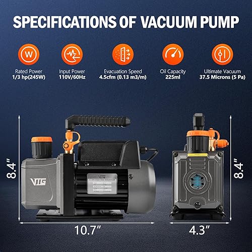 Miniatura 2 de Cámara de vacío de 5 galones con bomba, kit de cámara de desgasificación de acero inoxidable 304 con bomba de vacío de 4.5 CFM 13 HP, para