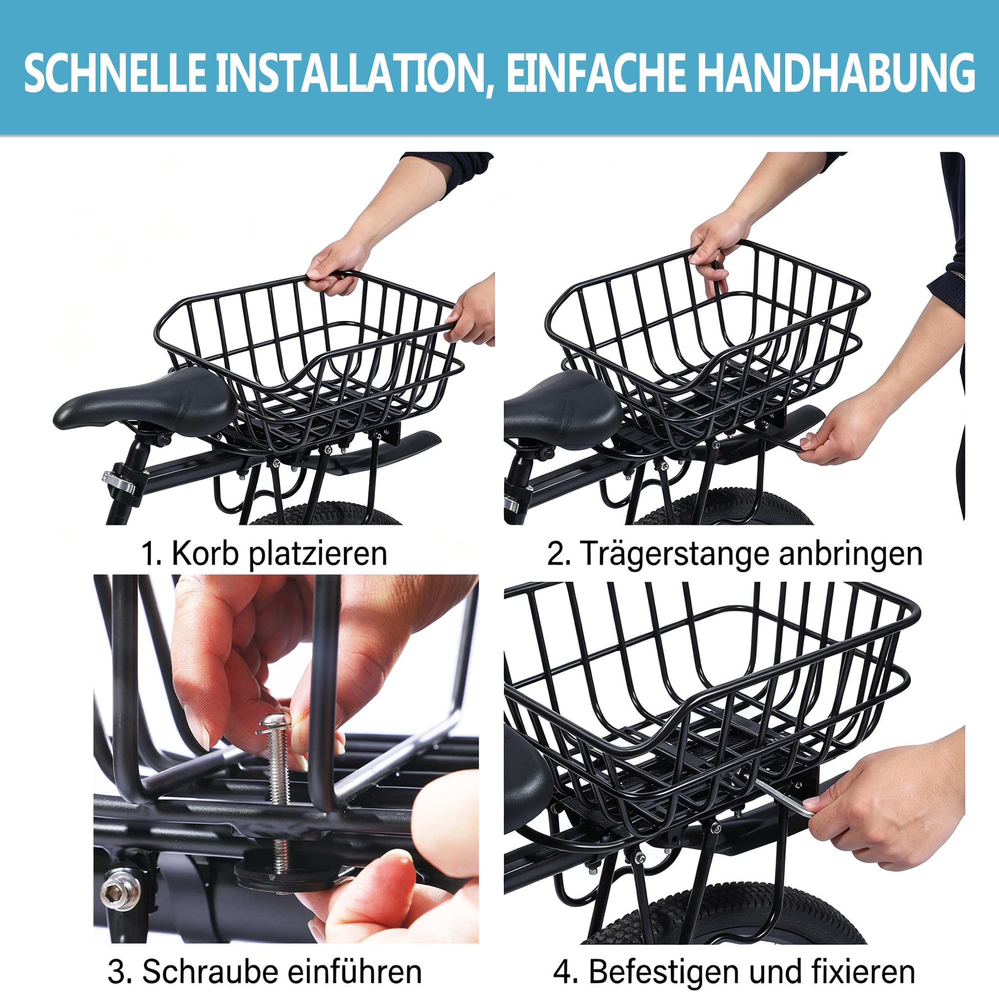 Fahrradkorb Hinten 18L, mit Regenhaube & Sicherheitsnetz, bis 20kg