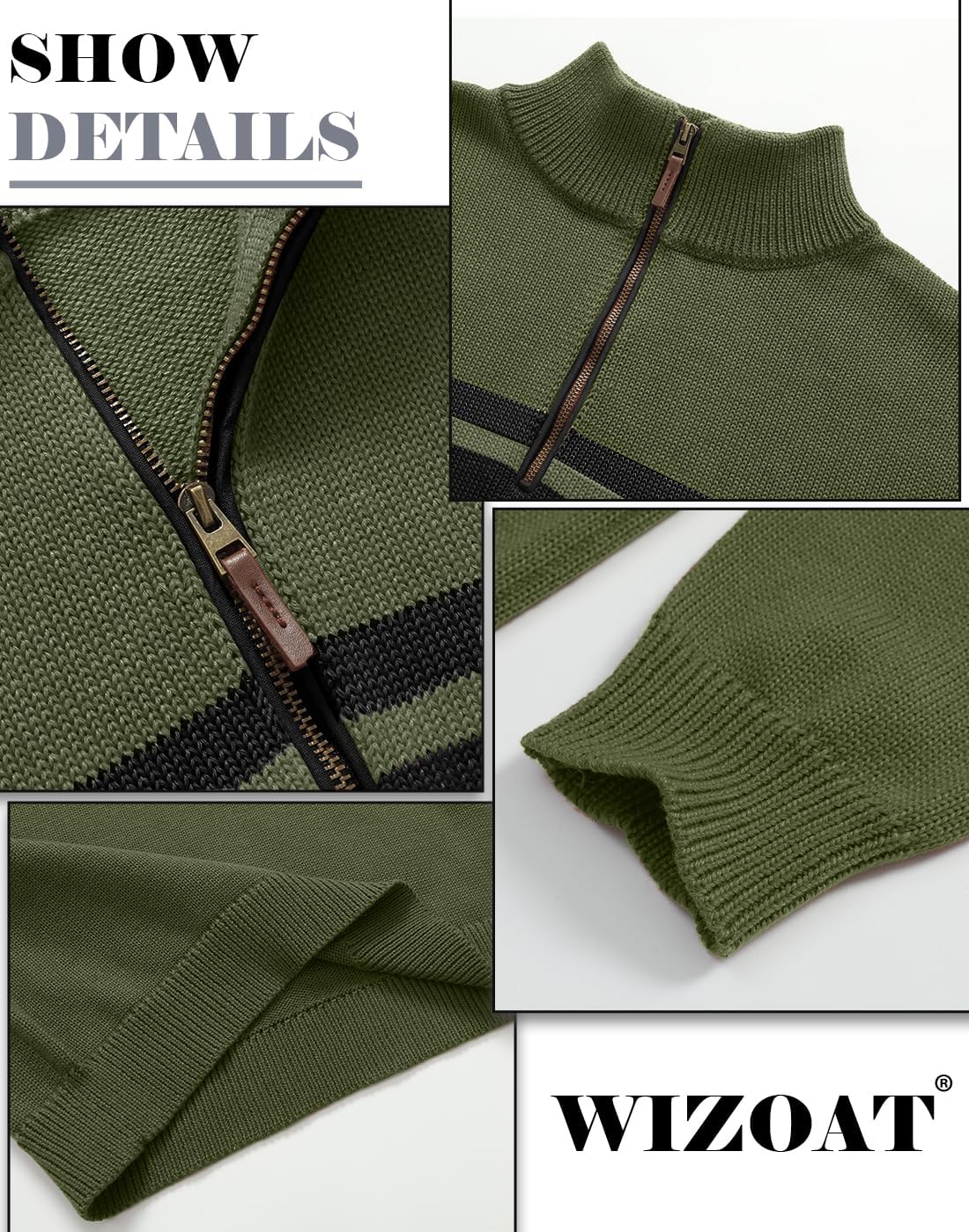 Mens Sweater Quarter Zip Sweater Casual Striped Long Sleeve Fall Winter Warm Polo Pullovers - Image 5