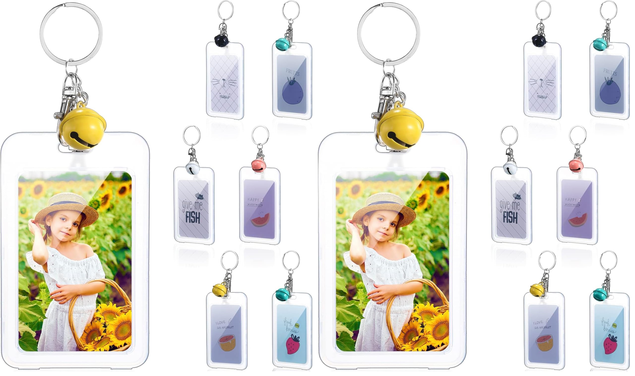 6 Pieces Mini Film Photo Keychain Picture Holder with Bell for Mini 9 Film Personalized Changeable Photo Frame Keychains