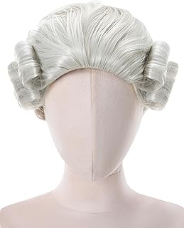 Halloween Men White Washington Judge Colonial Wig, Long Wave Curly White Wig for Adult Men Halloween Costume Cosplay Party Accessories Funny Costumes Founding Father Costume