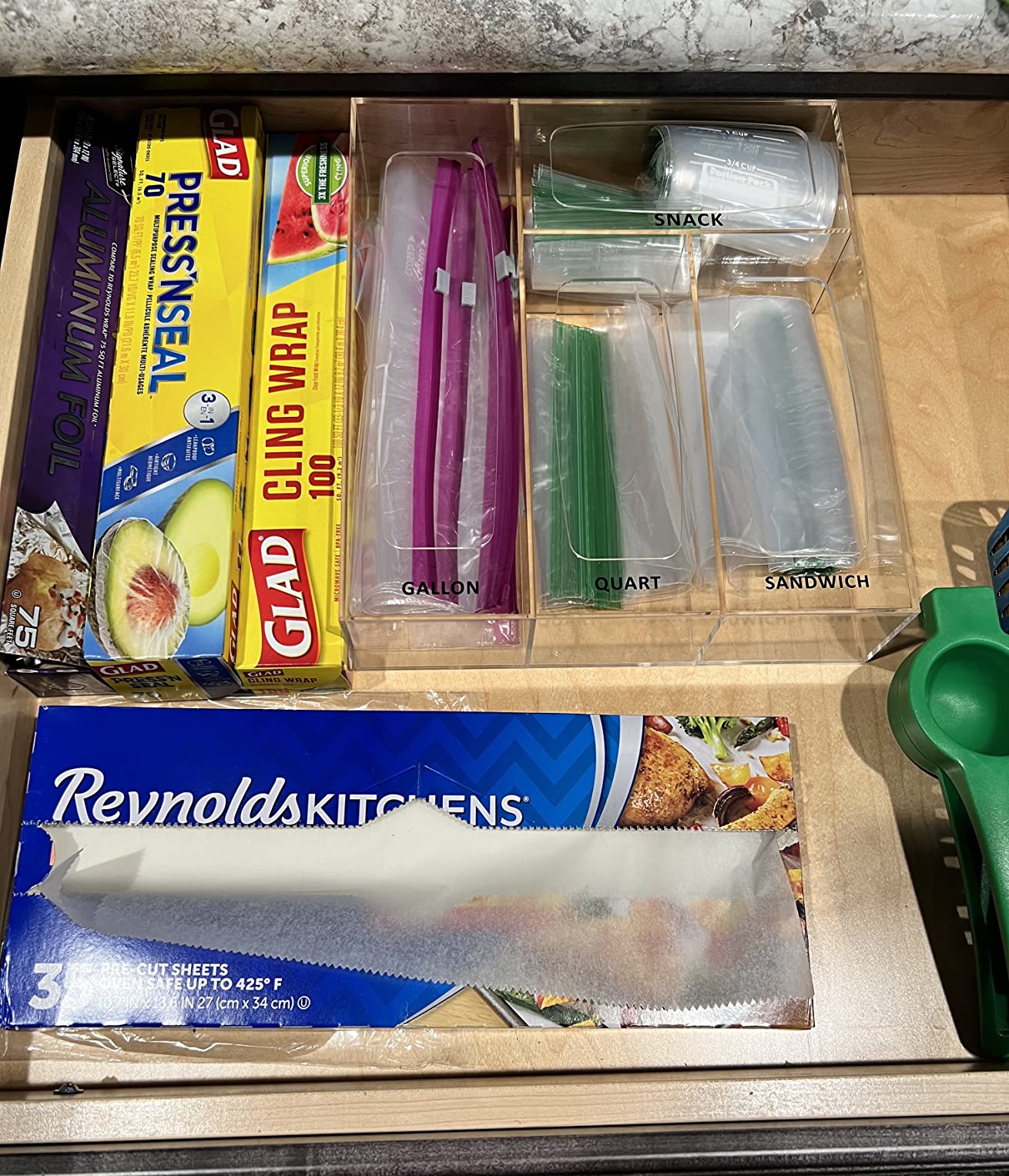 MadaWott Acrylic Ziplock Bag Organizer for Drawer Kitchen Drawer Organizer