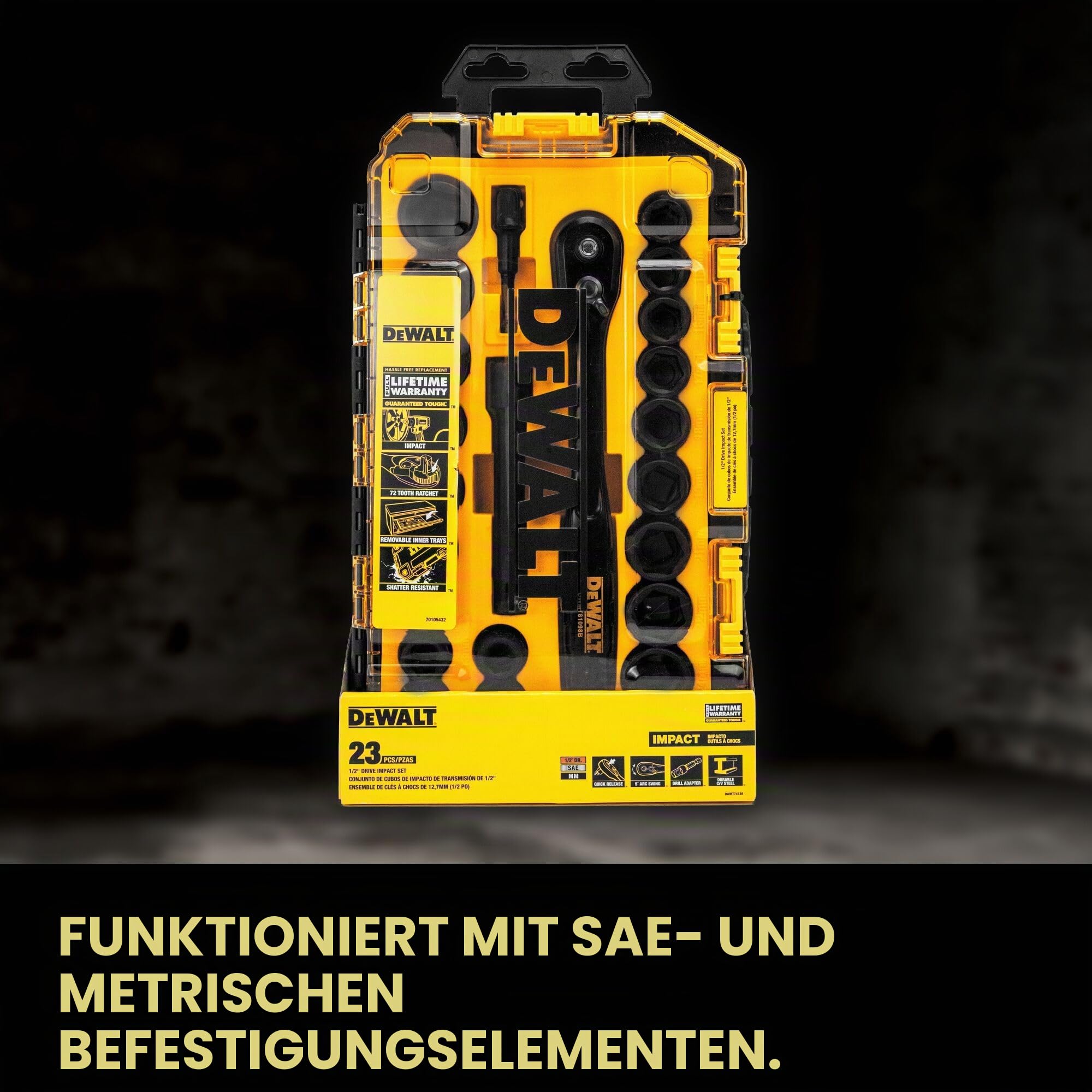DEWALT Metric/SAE DWMT74739 Steckschlüssel-Set, 1,27 cm (1/2 Zoll), 23-teilig