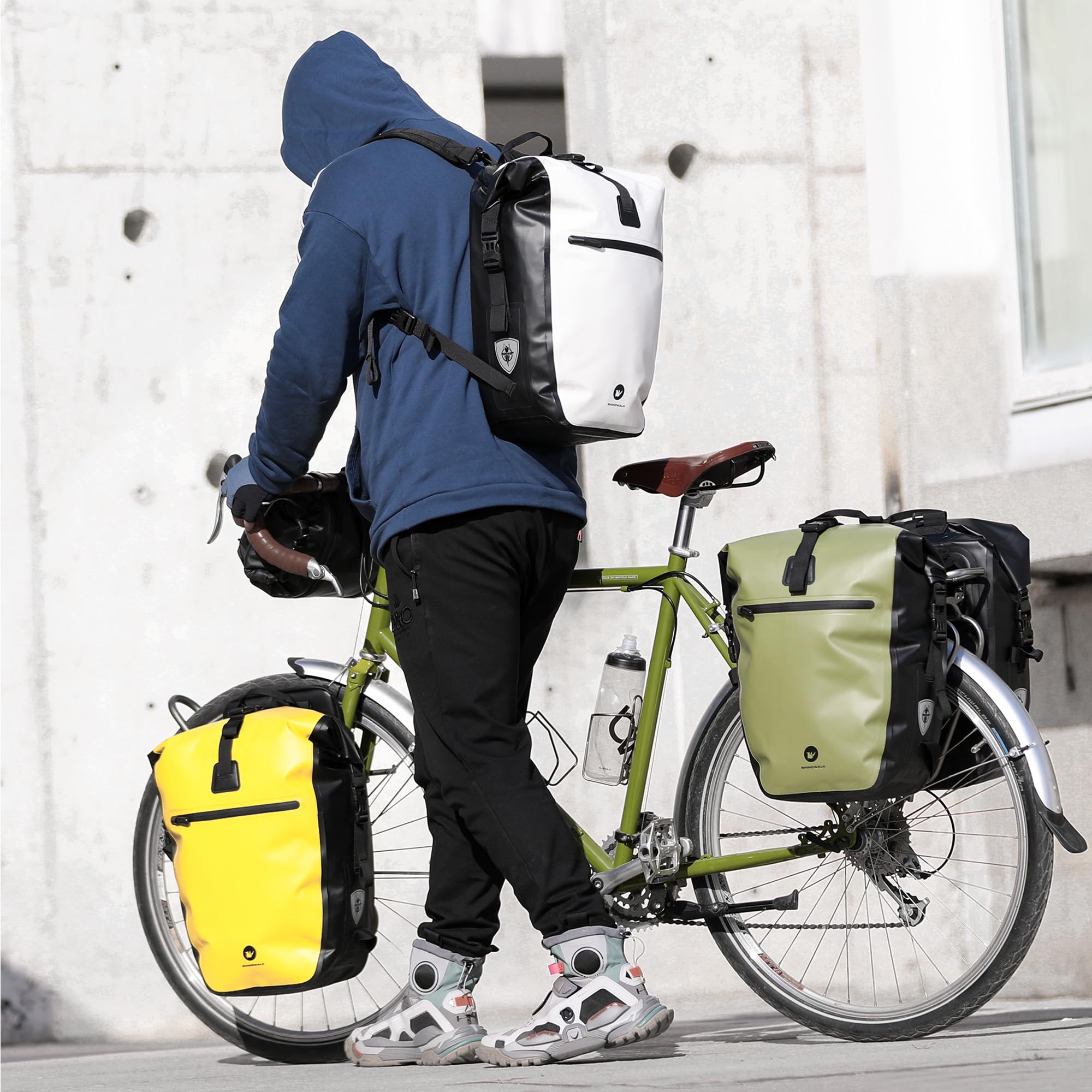 ENJOHOS Fahrradtaschen für Gepäckträger Fahrradrucksack 100% Wasserdicht Fahrrad Taschen hinten Gepäckträgertasche Motorrad Seitentasche Fahrradtasche Rucksack Laptop mit Schultergurt, Grün 27L