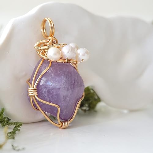 Miniatura 25 de Designs by Nature Gems Raw Citrine & Pearl Necklace, November Birthstone Jewelry, June Crystal, With 24 Inch Chain Gold Plated Chain, Genuine Raw