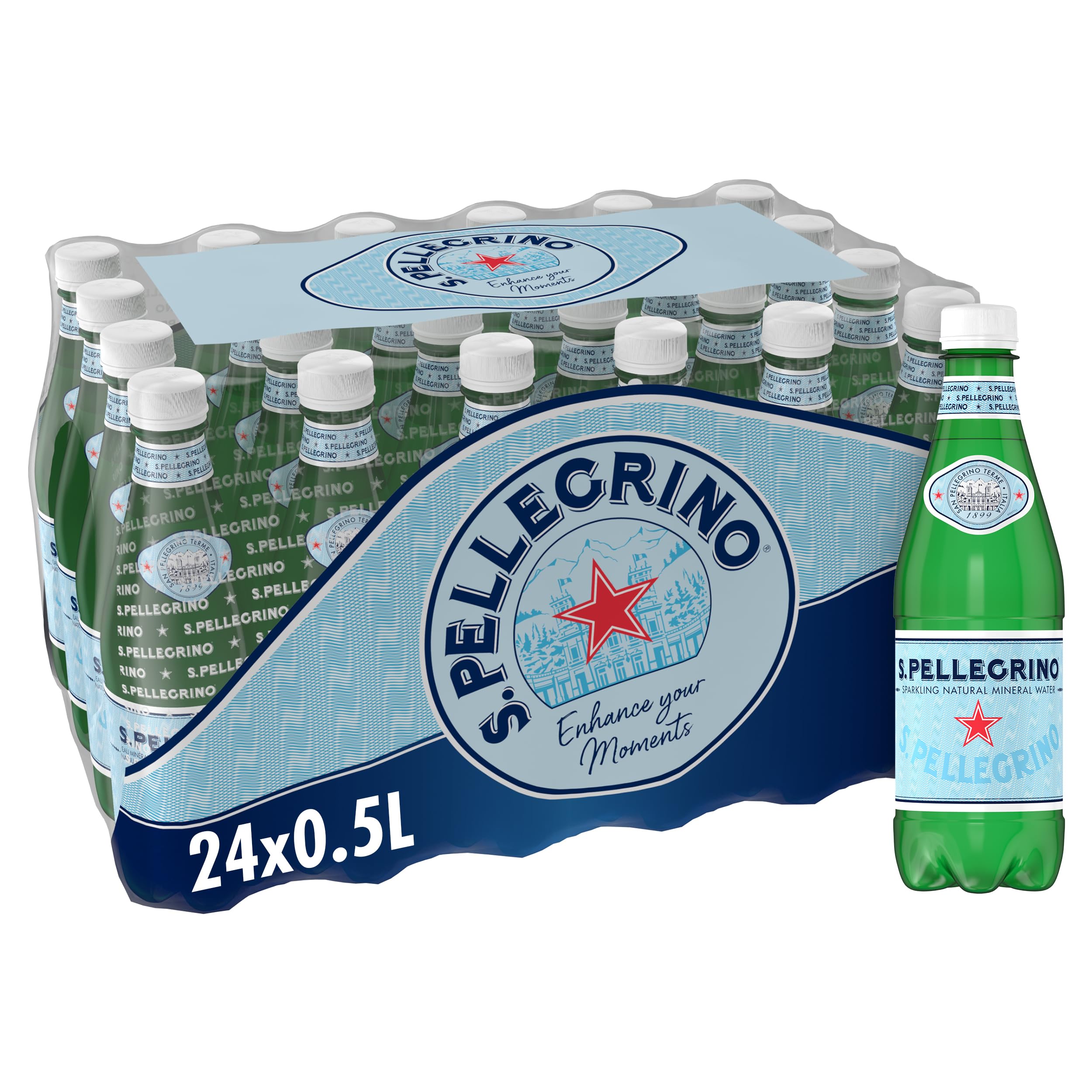 S.Pellegrino Mineralwasser mit Kohlensäure – Italienisches Premium-Wasser, 24 Flaschen (4×6×50 cl)
