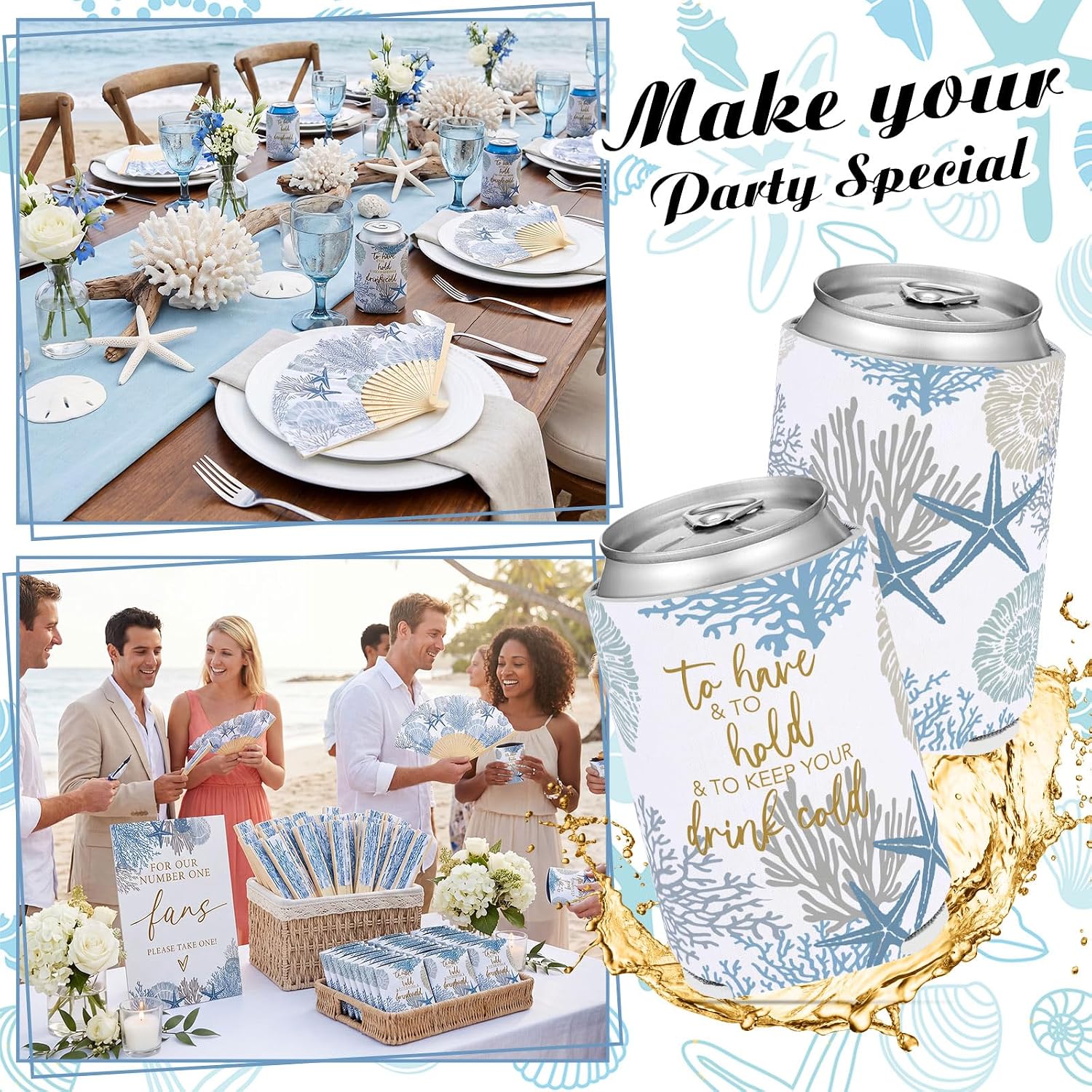 Hoteam 25 Sets Ocean Wedding Party Favors for Guests Blue Fans
