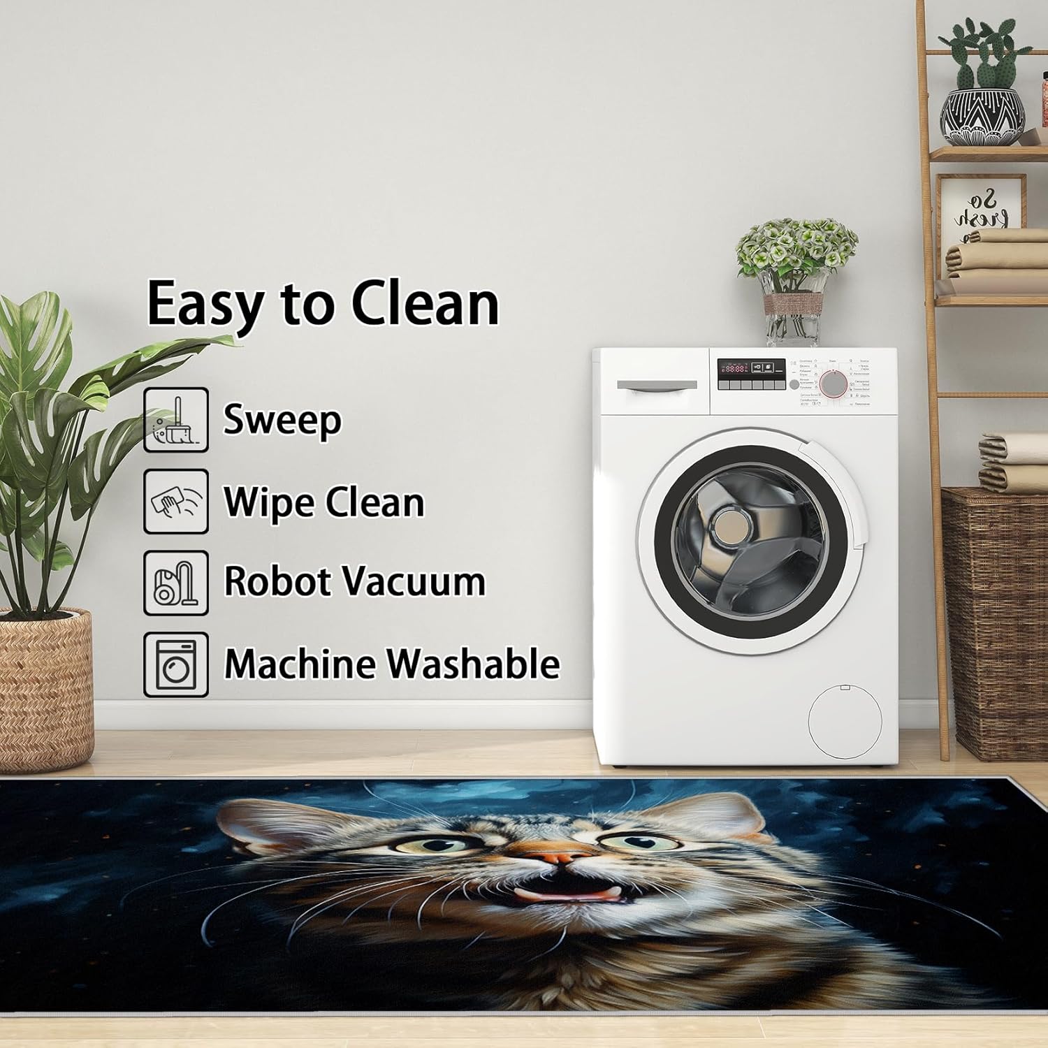 Cat Rugs Room Decor - 2x3 Rug - Cat Rug - 3D Cute Kitten Area Rug - Kids Girls Nursery Boys Rugs - Kawaii Animal Black Carpet - Soft Washable Non Slip Low Pile Home Decor