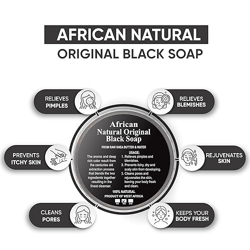 Miniatura 10 de HERBOGANIC Pasta de jabón negro africano crudo, limpiador exfoliante natural para rostro y cuerpo, con beneficios de la manteca de karité