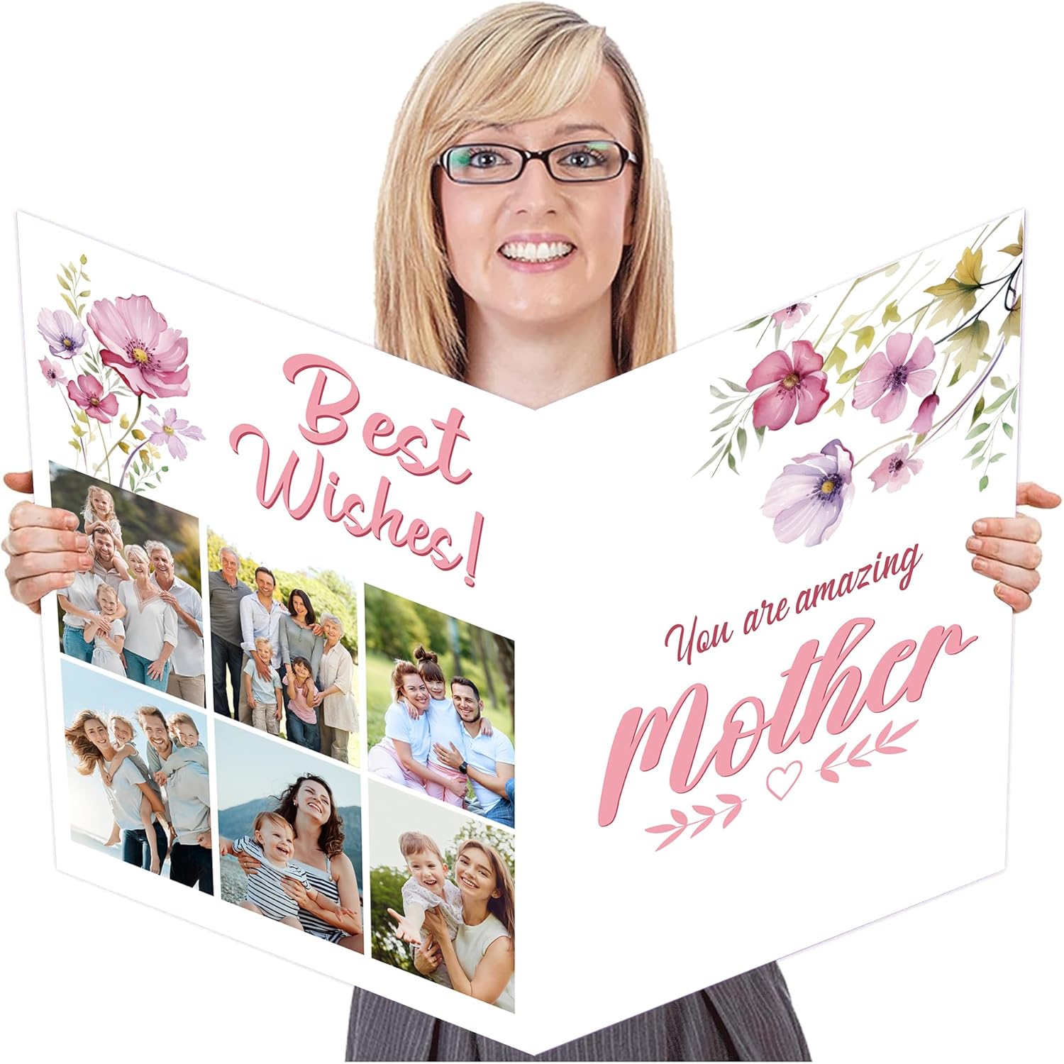 4PCS Jumbo Mother's Day Cards with Envelope Big Mothers Day Cards Guest Book Signature Mom Giant Card Gift From Daughter Son for Boys Girls Large Shaped Jumbo Card Large 14x 21.26 Inch (BD0024)