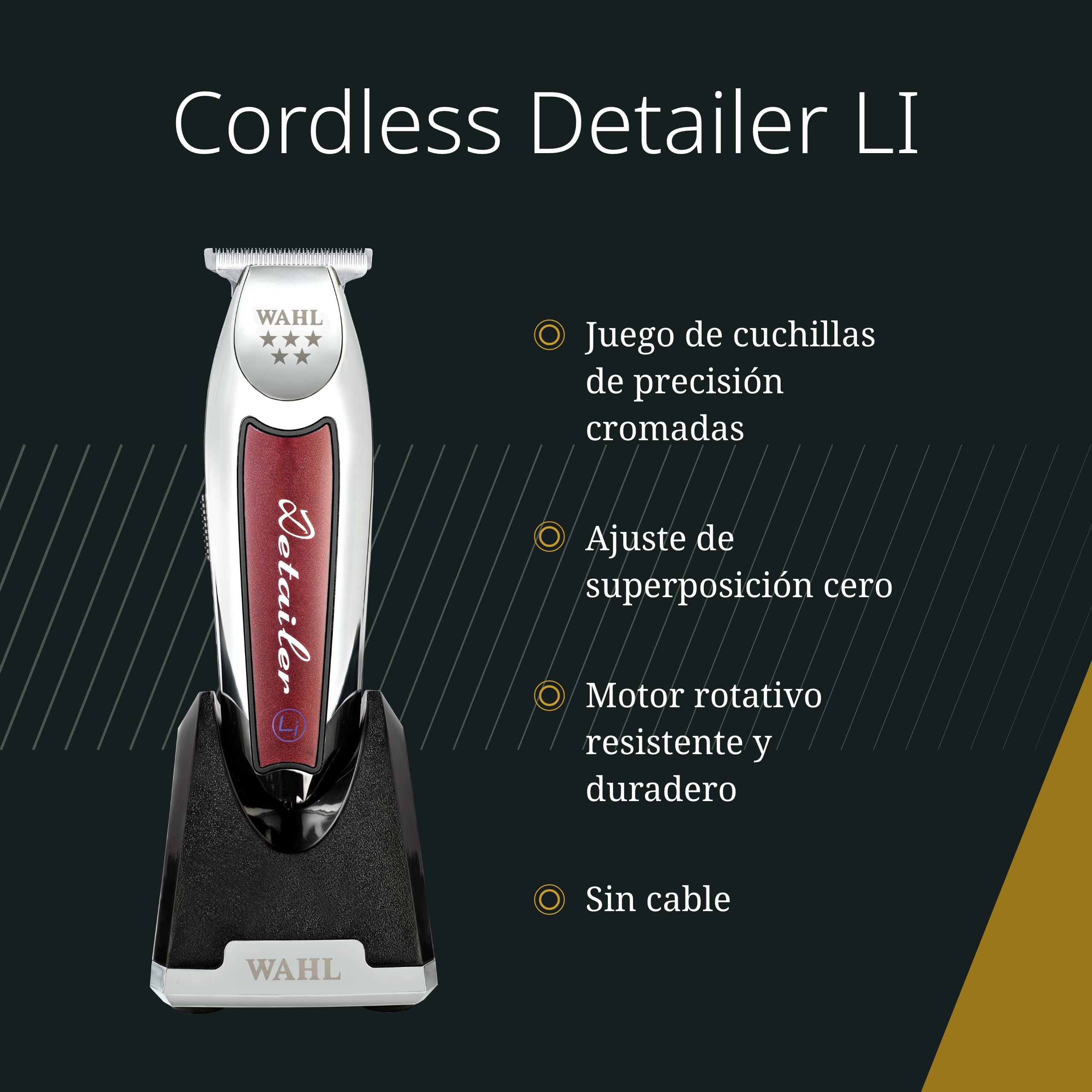 Wahl Detailer LI Cortapelos Inalámbrico - Potente Máquina de Cortar Pelo para Hombre con Cuchilla en T Extra Ancha para Trabajos de Bordes y Detalles