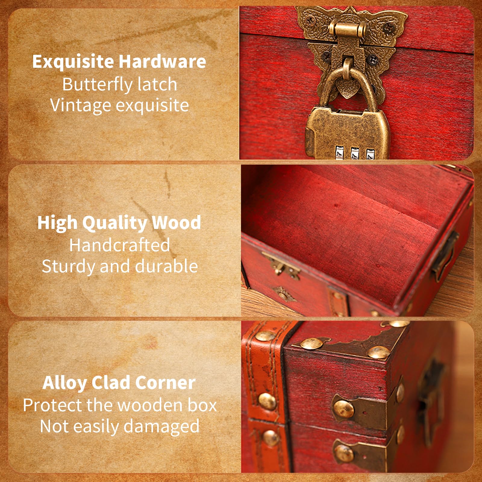 Vintage Holz Schatztruhe - 17,8x11x9,7cm Aufbewahrungskästchen Für Schmuck Und Kosmetik