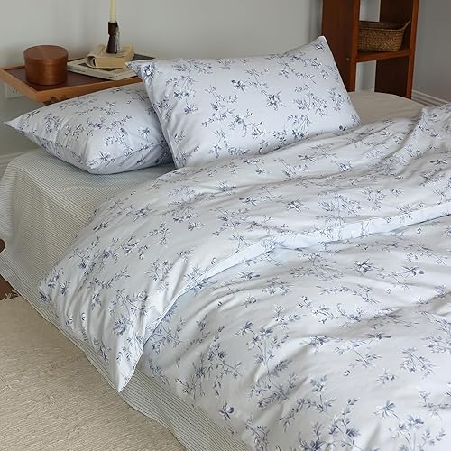 Miniatura 172 de Funda de edredón de 3 piezas, funda de edredón de algodón suave, estilo bohemio, juego de ropa de cama estética con cierre de cremallera, 4 lazos