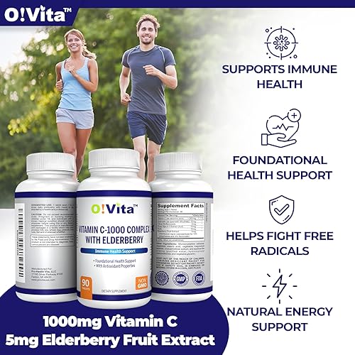 Miniatura 2 de Complejo de vitamina C-1000 con saúco (Sambucus Nigra), apoya la salud inmune y los niveles de energía, suministro de hasta 3 meses, (90 tabletas