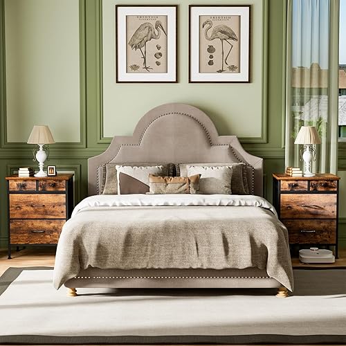 Miniatura 2 de Mesita de noche, cómoda pequeña, muebles de noche, mesa auxiliar blanca con 4 cajones de tela para dormitorio, acabado de cuero y parte superior de