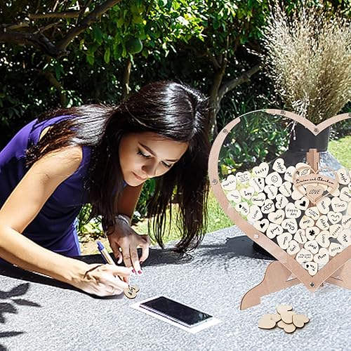 Miniatura 7 de Libro de invitados de boda alternativo, rústico para que los invitados firman, marco con corazones para recepción, decoraciones, graduación, baby