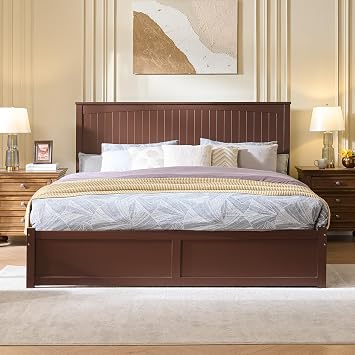 LUXOAK Full Solid Wood Bed Frame with 50 Headboard & 2 Drawers, Brown