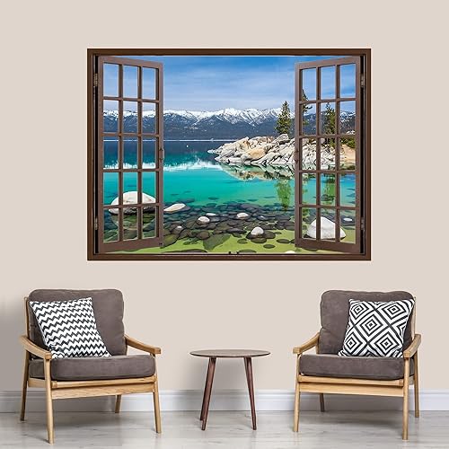 Miniatura 1 de IDEA4WALL Murales de pared para dormitorio, ventana falsa de playa, ventana marrón, papel tapiz extraíble, calcomanías de pared para despegar y