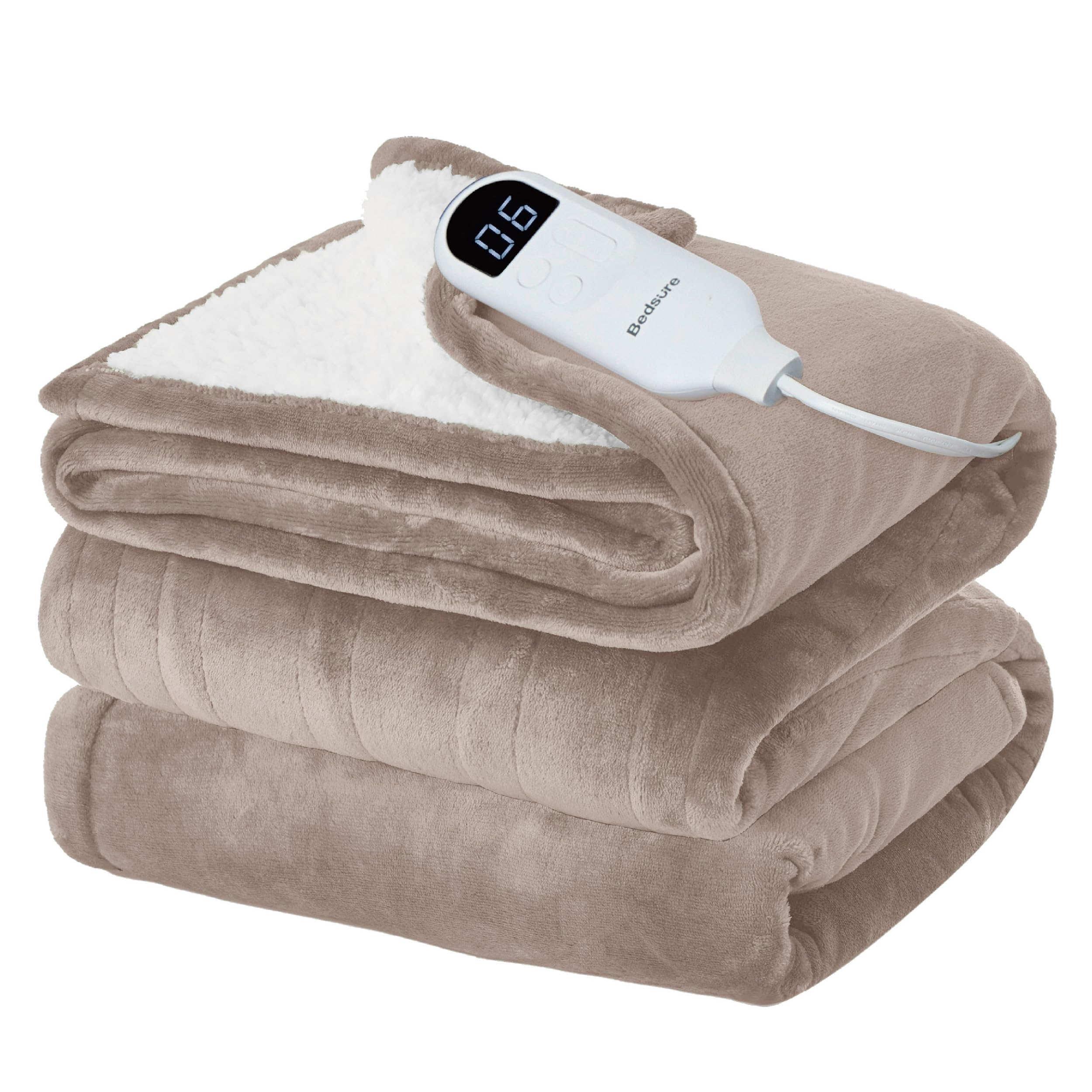 Bedsure Heated Blanket Full Size, Soft Electric Blanket with Preheat, Taupe