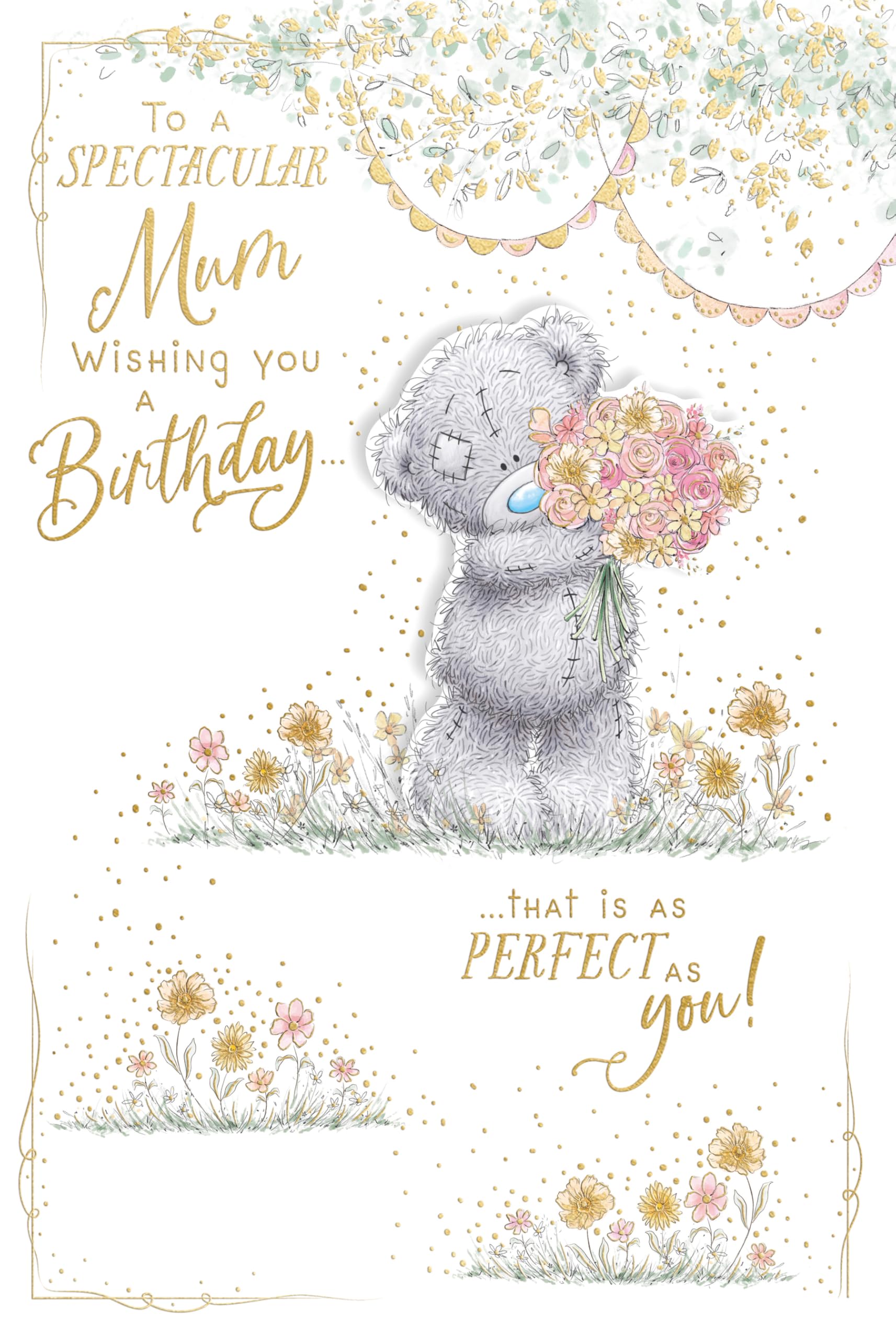 Me to You Tatty Teddy Luxury Handmade Birthday Card For Mum, Bear Holding Bouquet - Official Collection