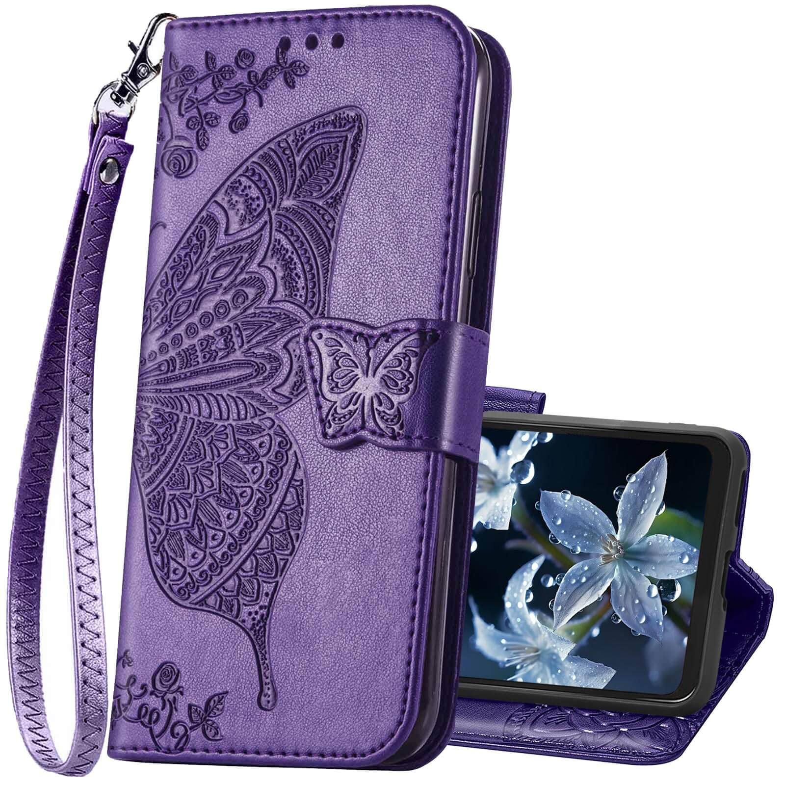 KRHGEIK for Moto G 5G 2024 Case Wallet,Women Flip Butterfly Emboss PU Leather Stand Credit Card Holders Slots Wrist Strap Protective Phone Cover for