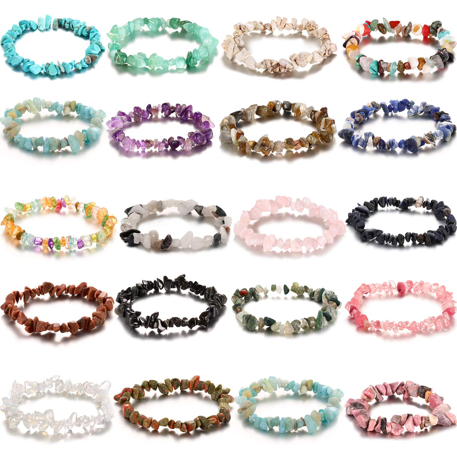 Hicarer 20 Pieces Crystal Stretch Chip Bracelets